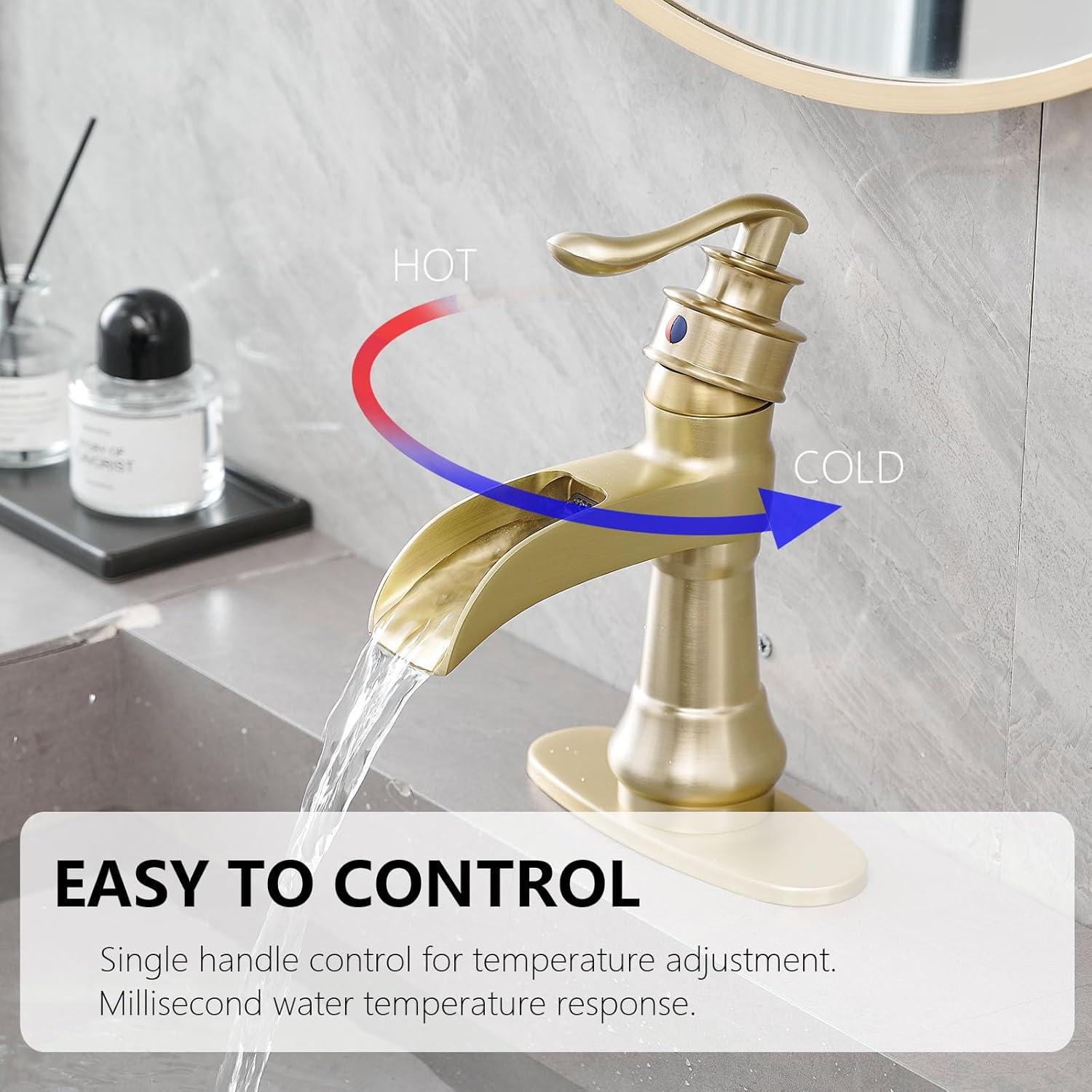 Brushed Gold Waterfall Single Handle Bathroom Faucet