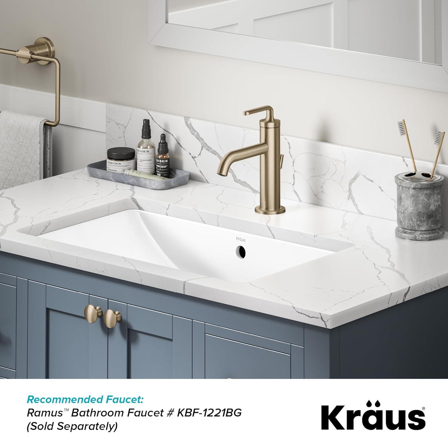 KRAUS Elavo. Rectangular Porcelain Ceramic Undermount Bathroom Sink In White With Overflow Drain, KCU-243