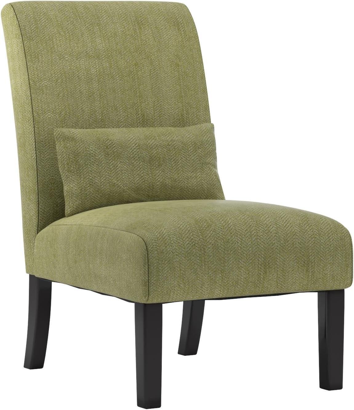 Pisano Contemporary Chenille Fabric Armless Accent Chair with Pillow in Green