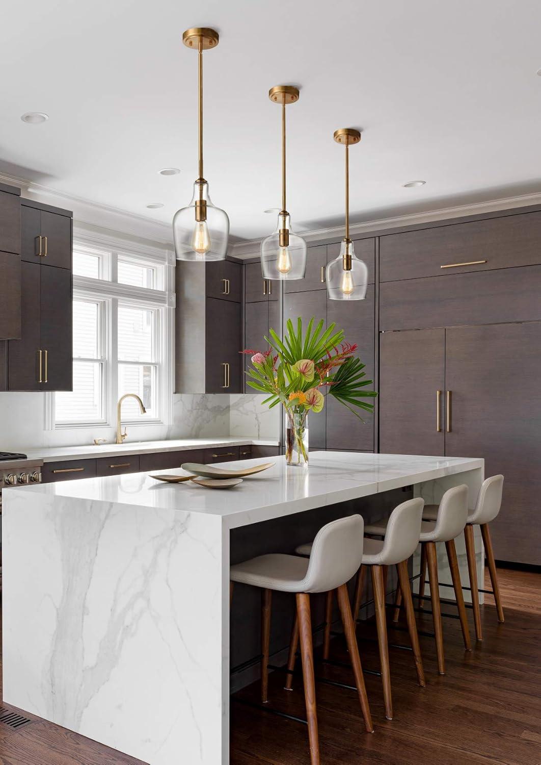 Modern Brass and Clear Glass Mini Pendant Light