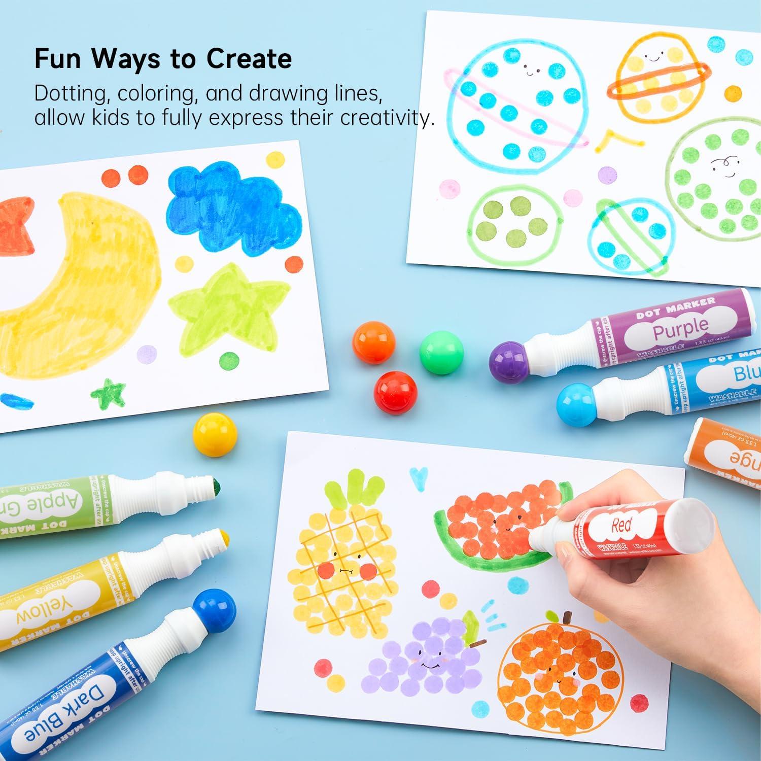 Shuttle Art Dot Markers, 14 Colors Bingo Daubers with 20 Unique Patterns of Dot Book for Art Activities, Non-Toxic Washable Coloring Markers