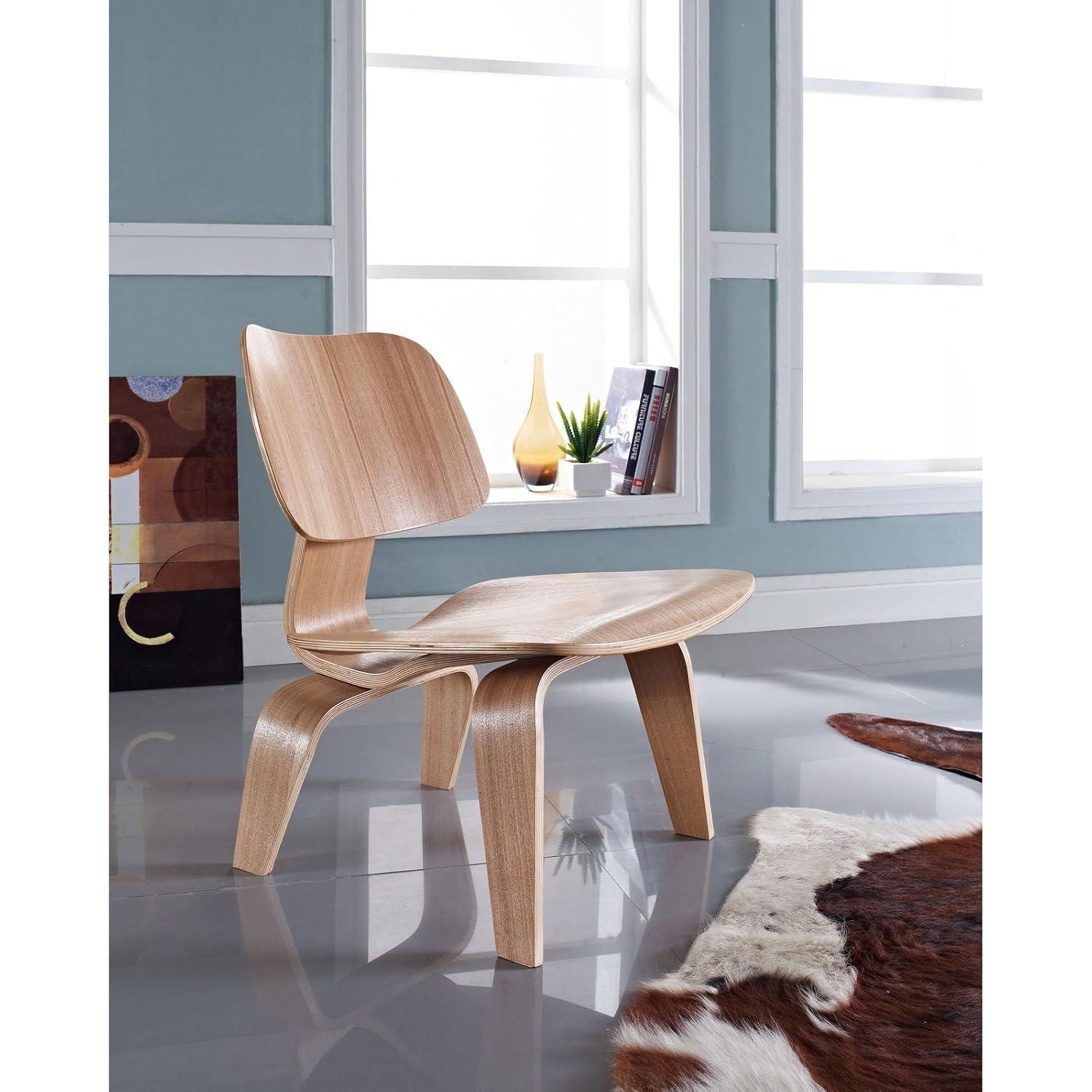 Modway Fathom Modern Durable Molded Plywood Accent Chair in Natural