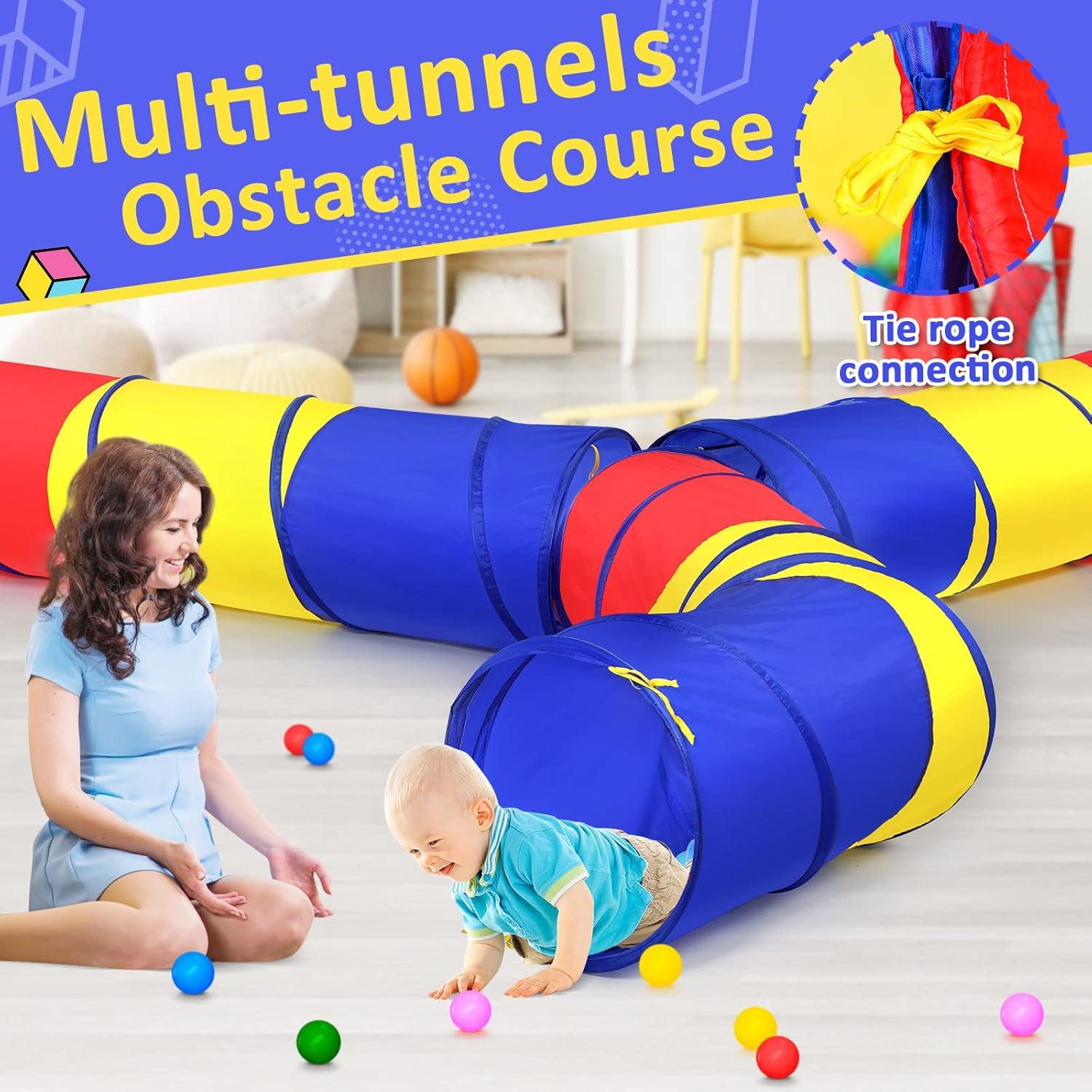 PigPigPen Pop Up Play Tunnel Tent for Toddlers Babies or Dogs, Indoor & Outdoor Toys for Kids Backyard Playset. (Red,Yellow,Blue)