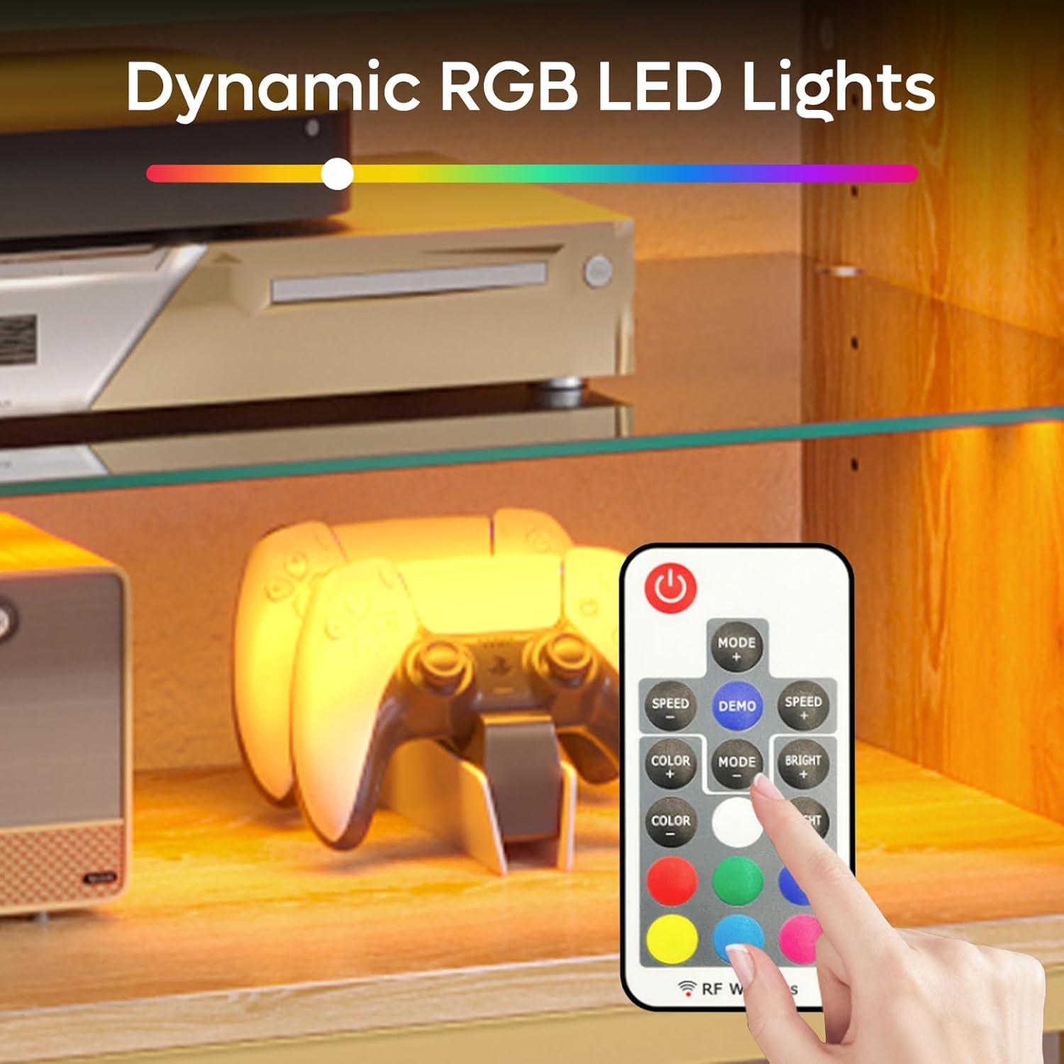 Bay Isle Home™ Alwies 80 inch TV Stand for TVs up to 85", Combinable Entertainment Center with LED Light and Adjustable Shelves, 4-1 Rattan TV console