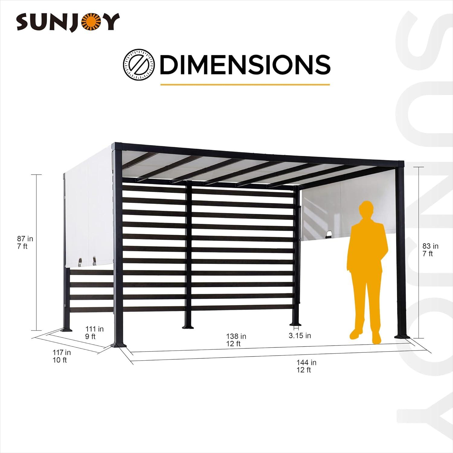 Sunjoy Saguaro 10 ft. x 12 ft. Modern Steel Pergola with White Adjustable Shade