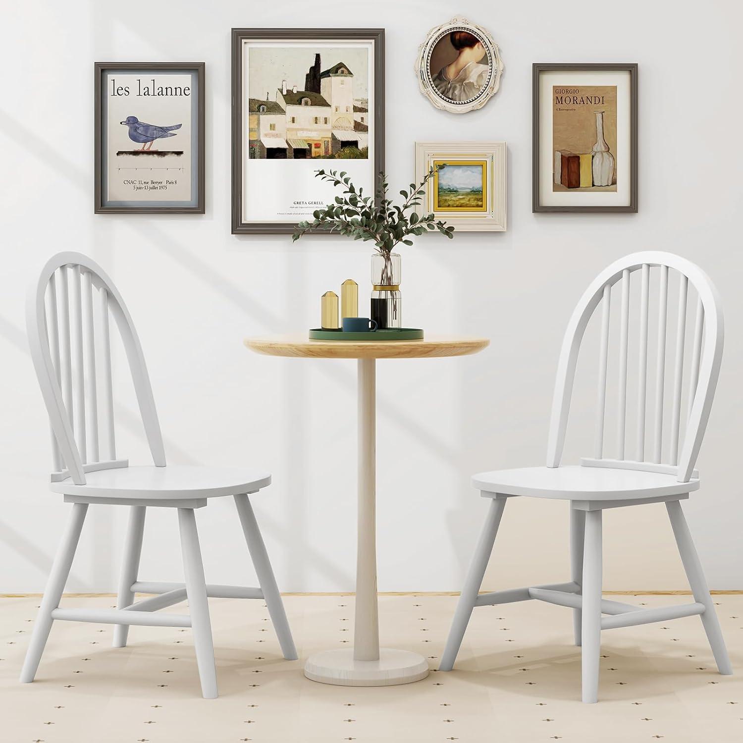 Costway Set of 2 Vintage Windsor Dining Side Chair Wood Spindleback Kitchen Room White