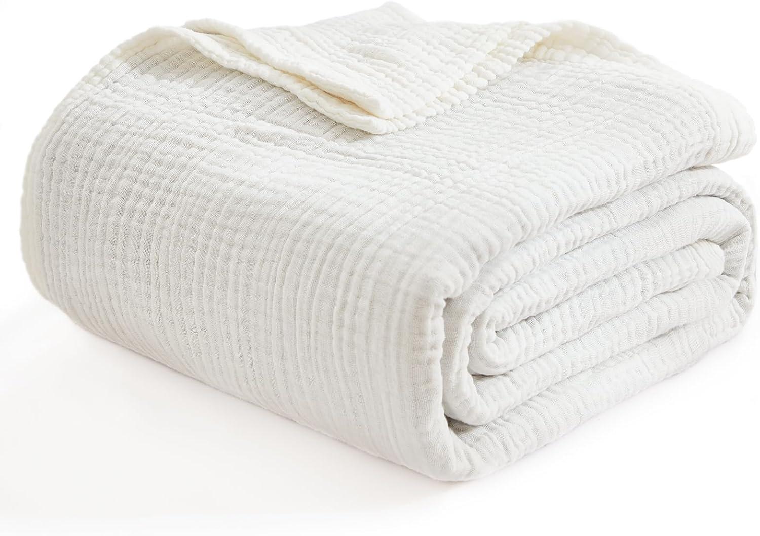 White Cotton Muslin Lightweight Throw Blanket 50" x 70"