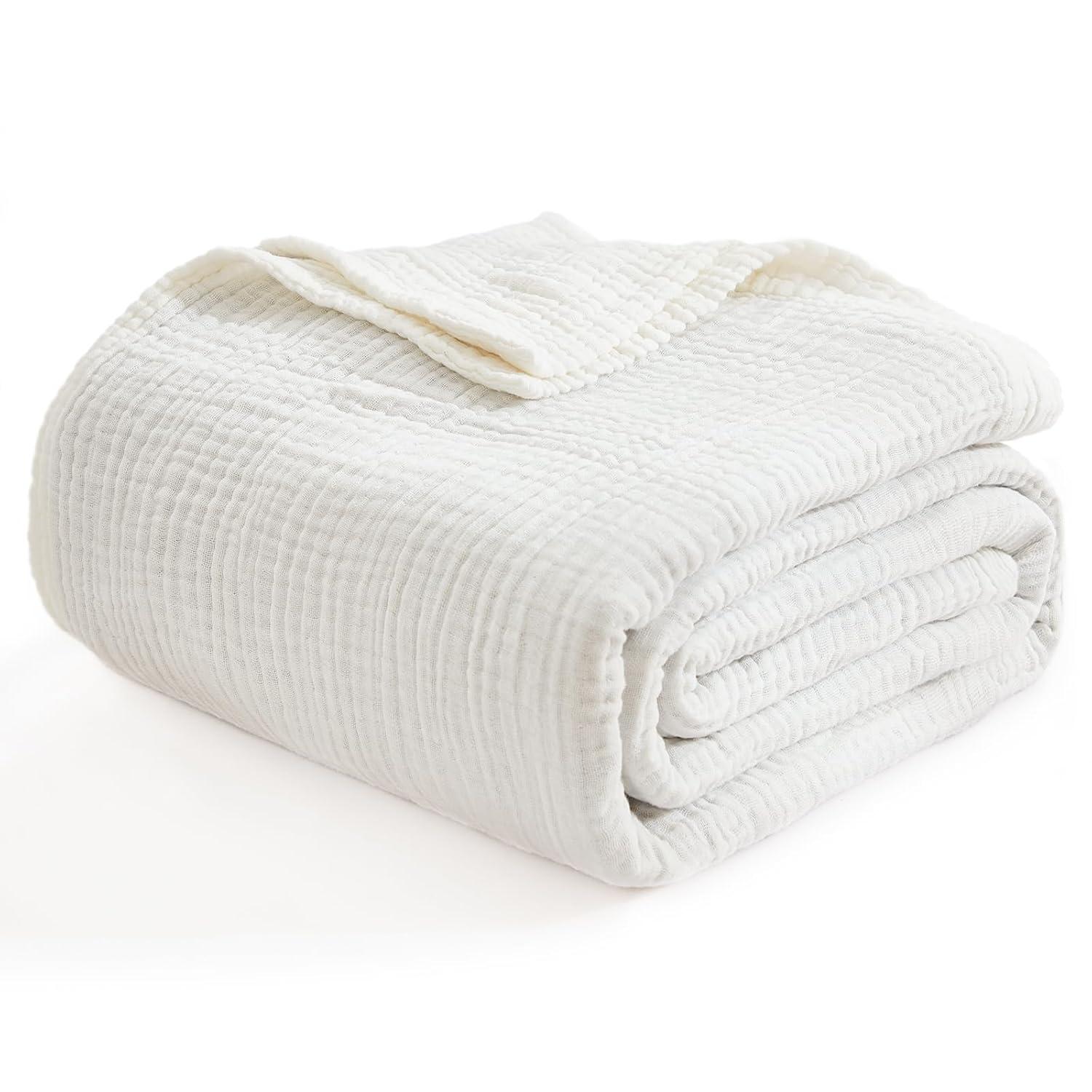 XXKQ Cotton Throw Blanket Large 50"x70" 100% Muslin for Couch Breathable Gauze All Season Soft and Lightweight Pre-Washed