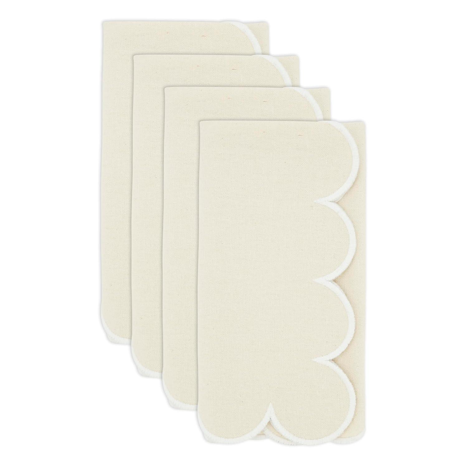 Saro Lifestyle Scalloped Hem Napkin (Set of 4), Beige, 20"x20"