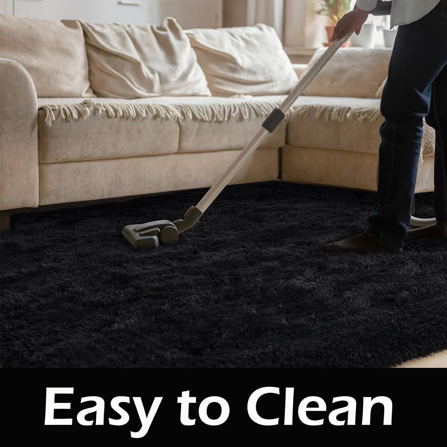 YJ.GWL Soft Fluffy Area Rugs for Bedroom Shaggy Living Room Rug Carpets for Bedroom Home Decor,4'x6',Black