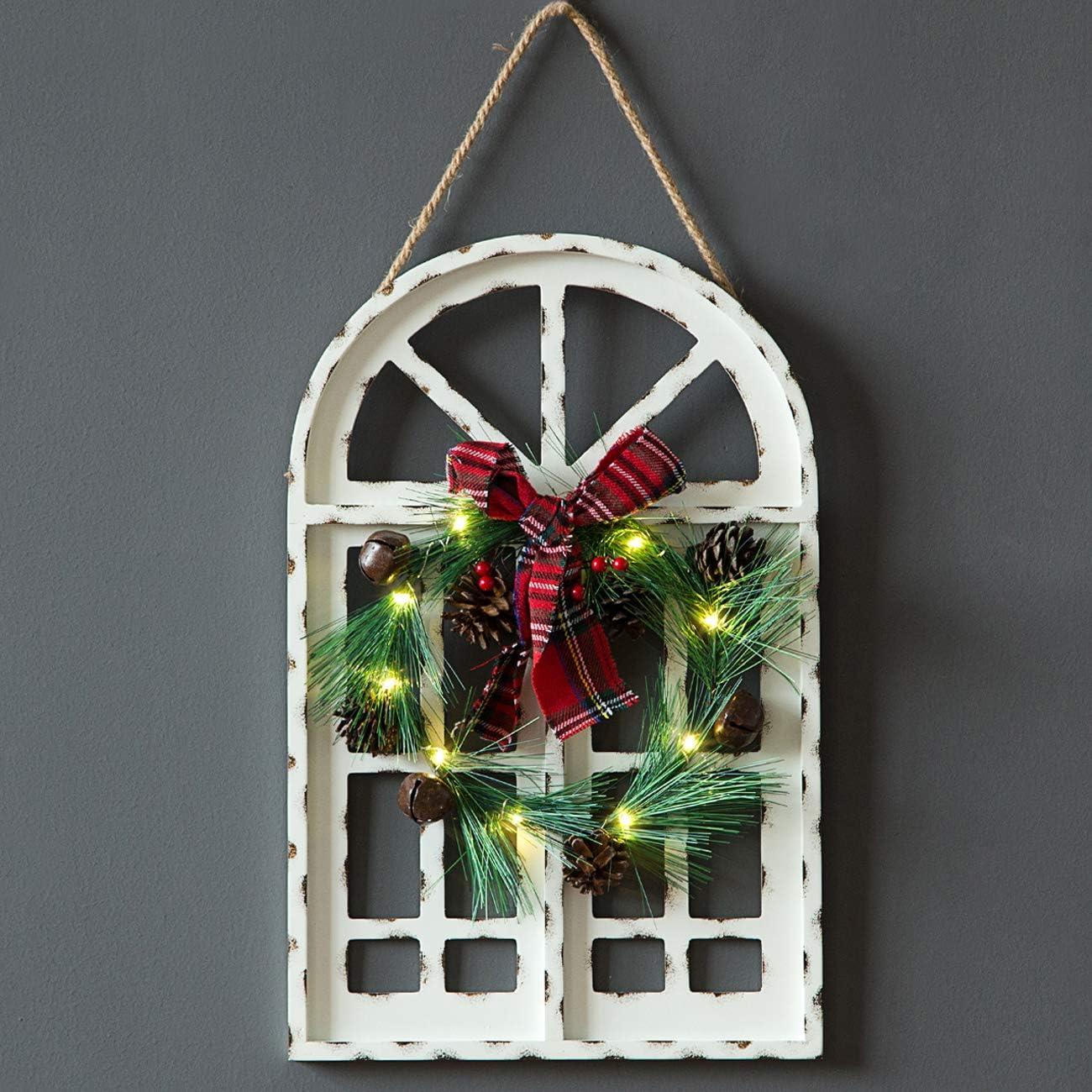 White Wooden Arched Christmas Wall Hanging with LED Lights