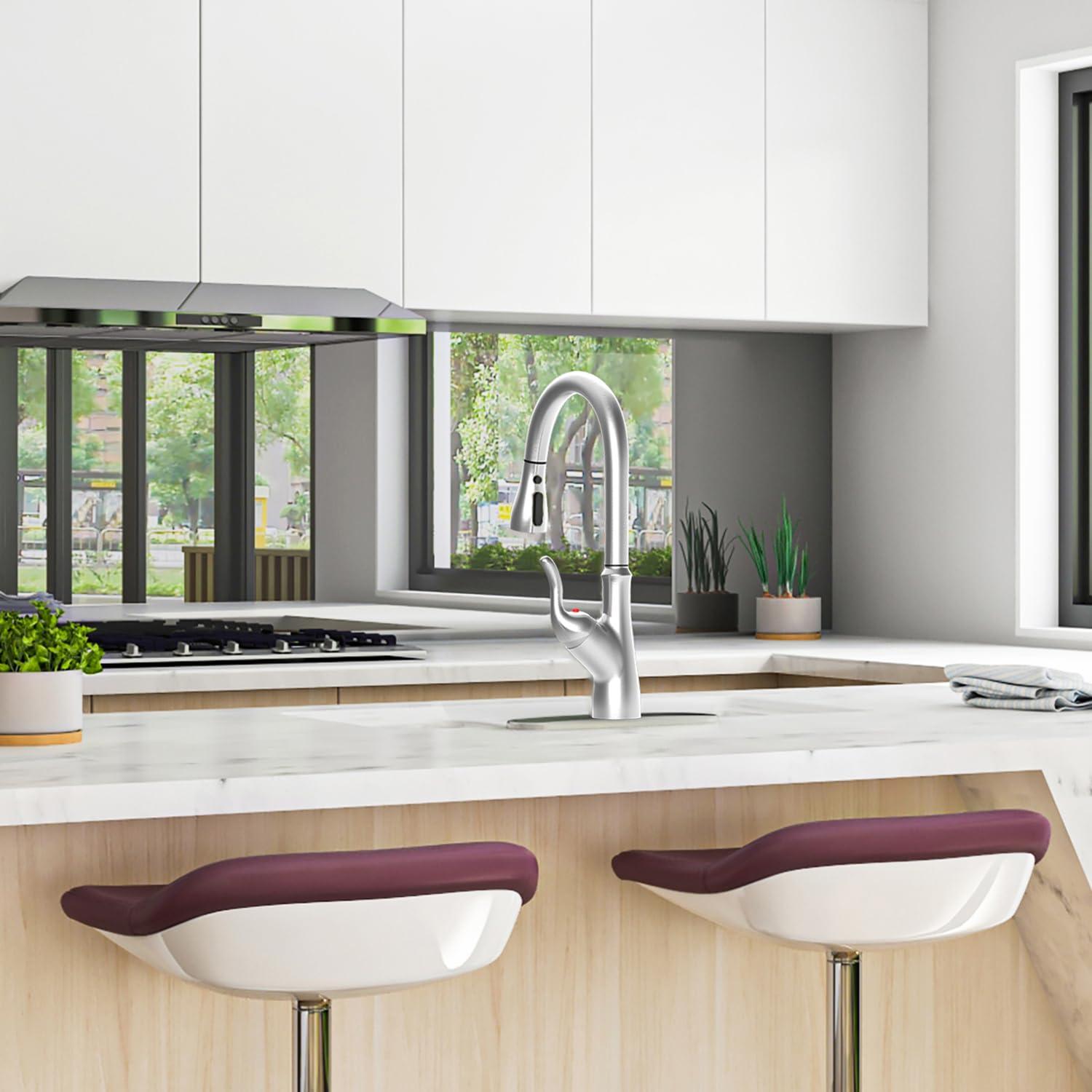 Touch Kitchen Faucet with Touchless Technology, Smart Kitchen Sink Faucet with Pull Down Sprayer, Touch on Activated Kitchen Bar Farmhouse Kitchens, RV, Sinks Faucet (Brushed Nickel)