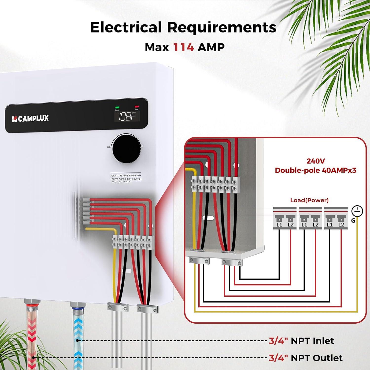 CAMPLUX 24 kW 4.7 GPM 240-Volt Electric Tankless Water Heater