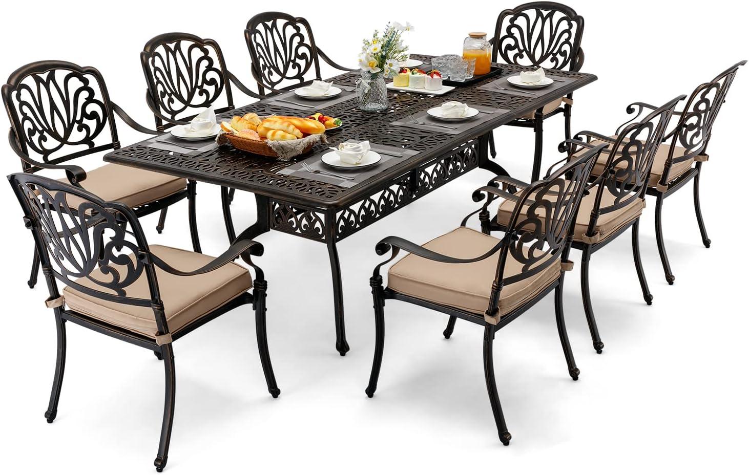 Bronze Cast Aluminum 9-Piece Rectangular Patio Dining Set