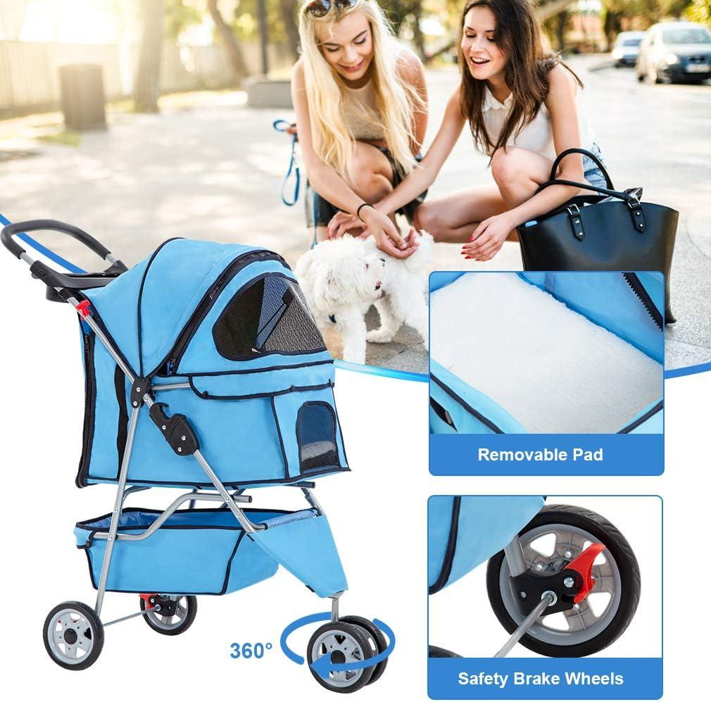 FDW 3 Wheels Pet Stroller Dog Cat Cage Jogger Stroller for Medium Small Dogs Cats Travel Folding Carrier Waterproof Puppy Stroller