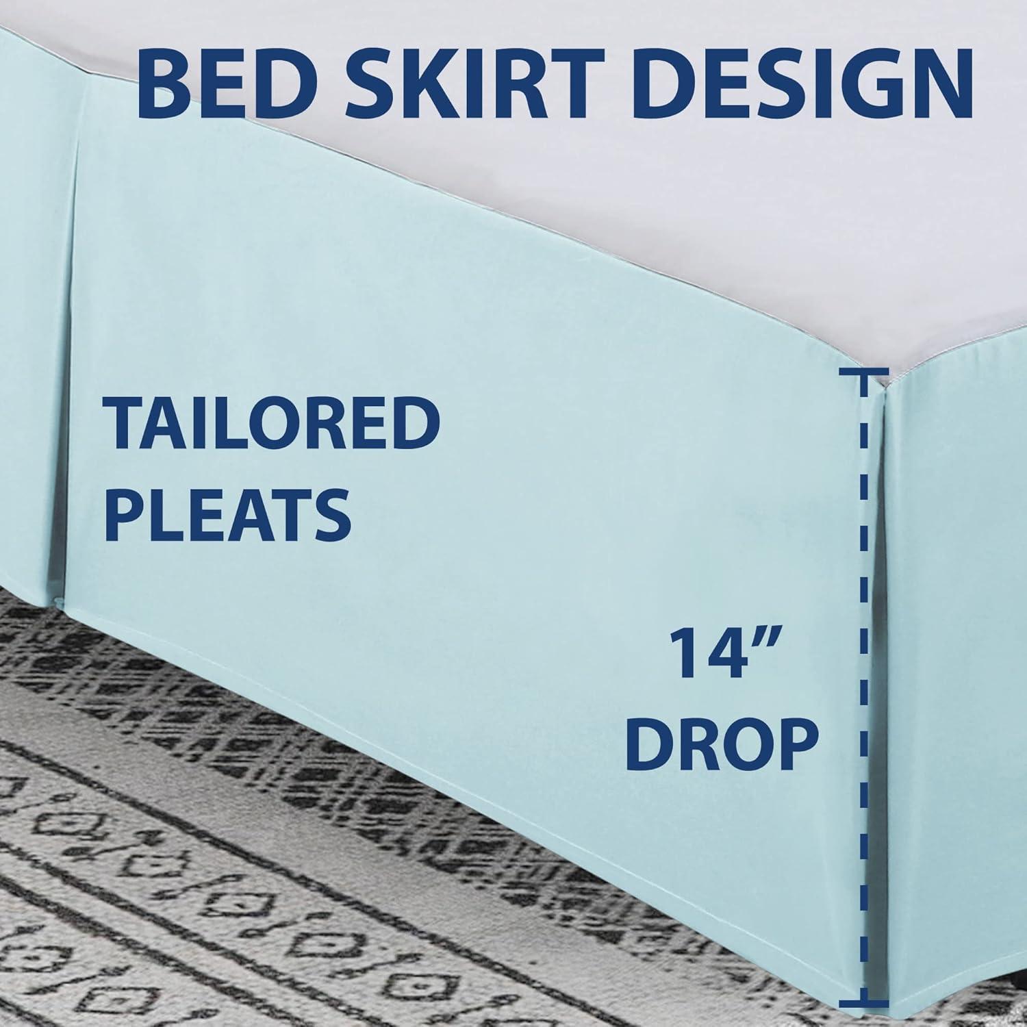 Aqua Twin Polyester Pleated Bed Skirt with Split Corners