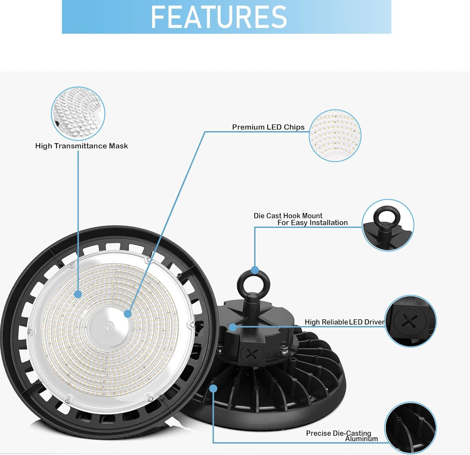 Black Aluminum UFO LED High Bay Light with Clear Glass Lens