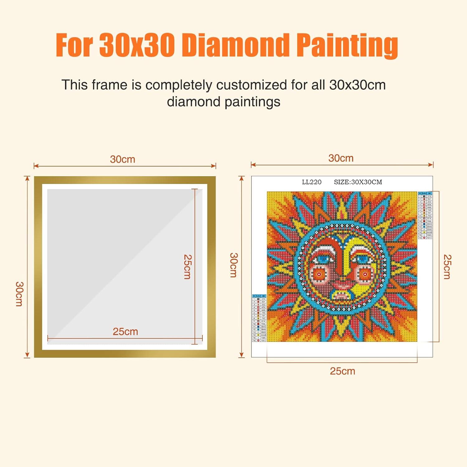 GHHKUD Upgraded 2Pack Diamond Painting Frames, Frames for 30x30cm Diamond Painting Canvas, Magnetic Diamond Art Frame Self-Adhesive, Diamond Painting Frames with Hooks for Wall Window Door (Gold)