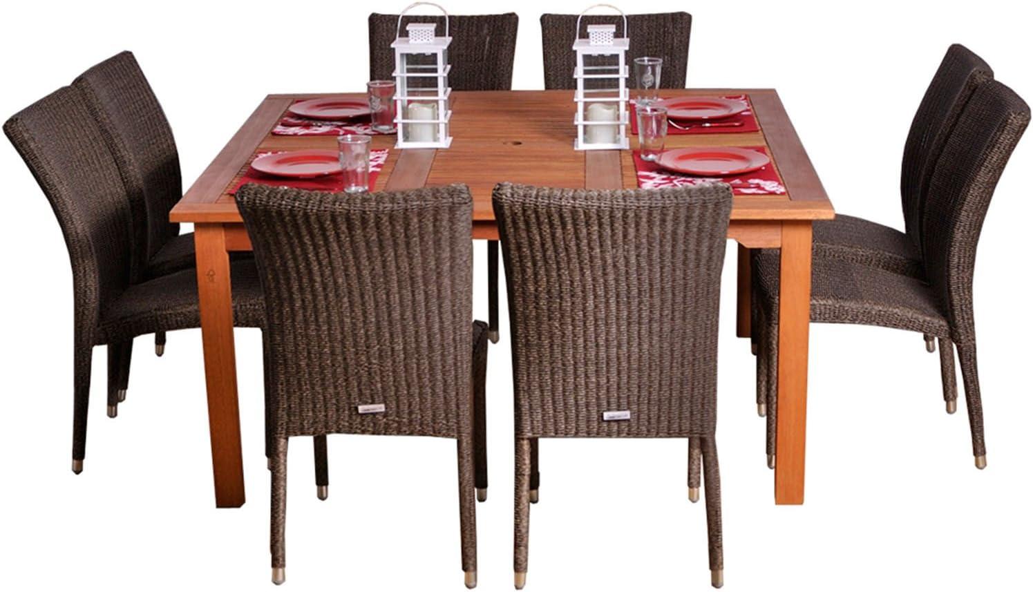 Amazonia Provence 9-Piece  Solid Wood 100% FSC and Eco-Friendly Wicker Square Patio Dining