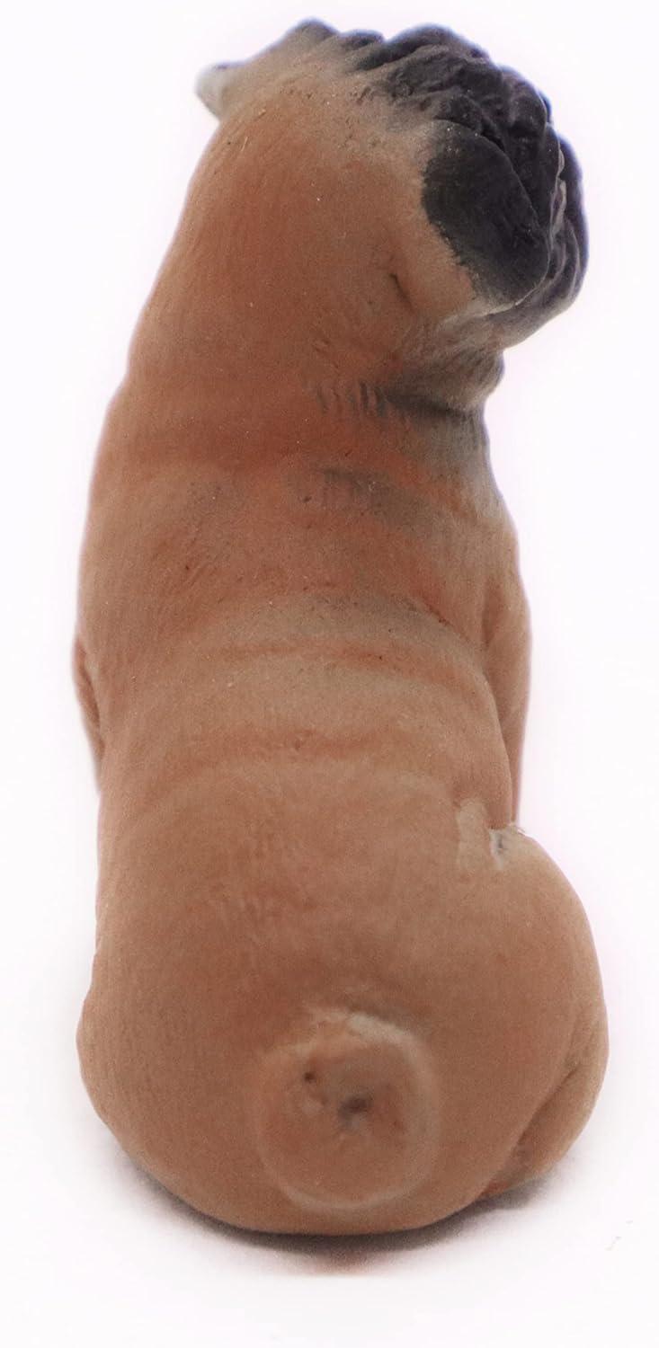 1" Tall Miniature Brown Pug Figurine Realistic Collectibles Resin Dog Statue Hand Painted Polyresin Figure Decor