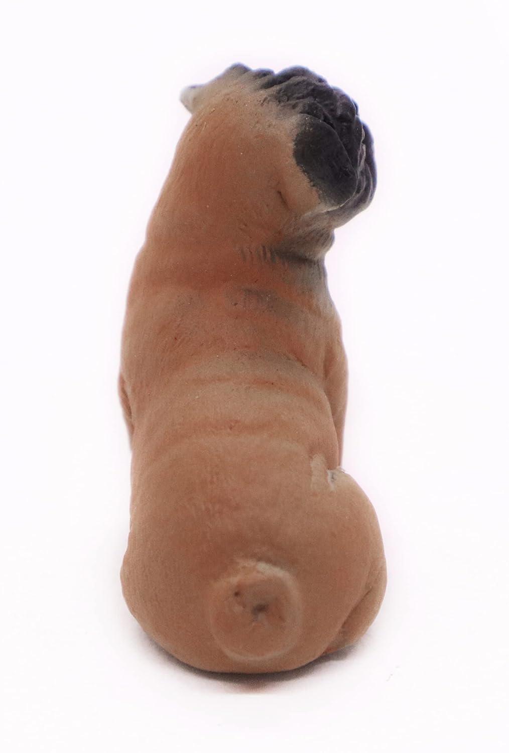 1" Tall Miniature Brown Pug Figurine Realistic Collectibles Resin Dog Statue Hand Painted Polyresin Figure Decor