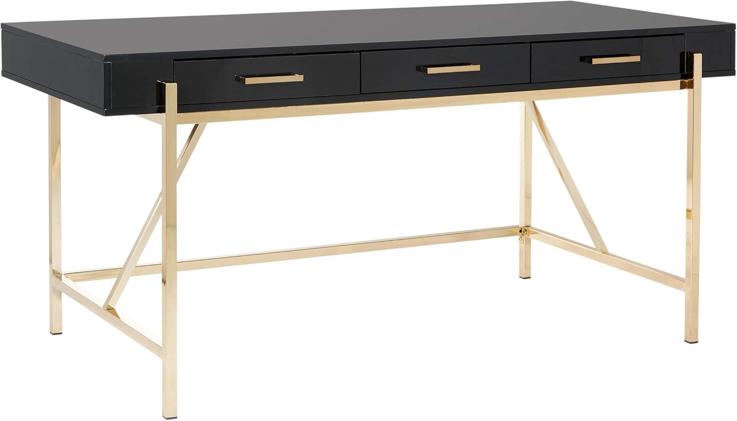 Broadway Desk with Black Gloss Finish and Gold Frame