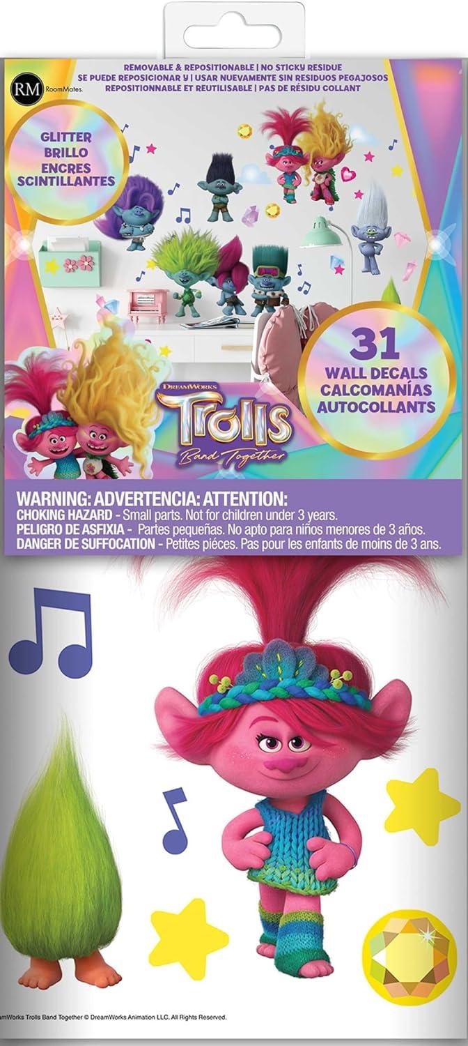 Trolls 3 Band Together with Glitter Wall Decals