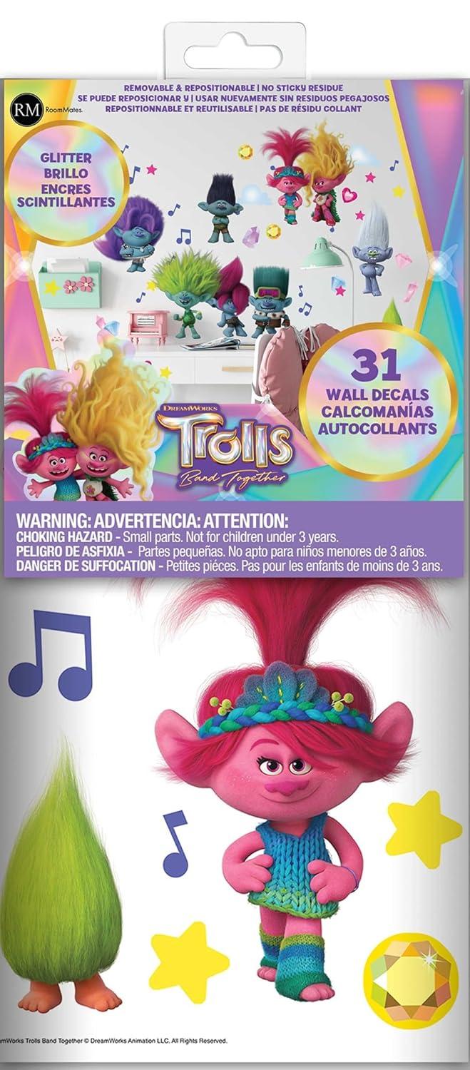 Room Mates Trolls 3 Band Together with Glitter Wall Decals