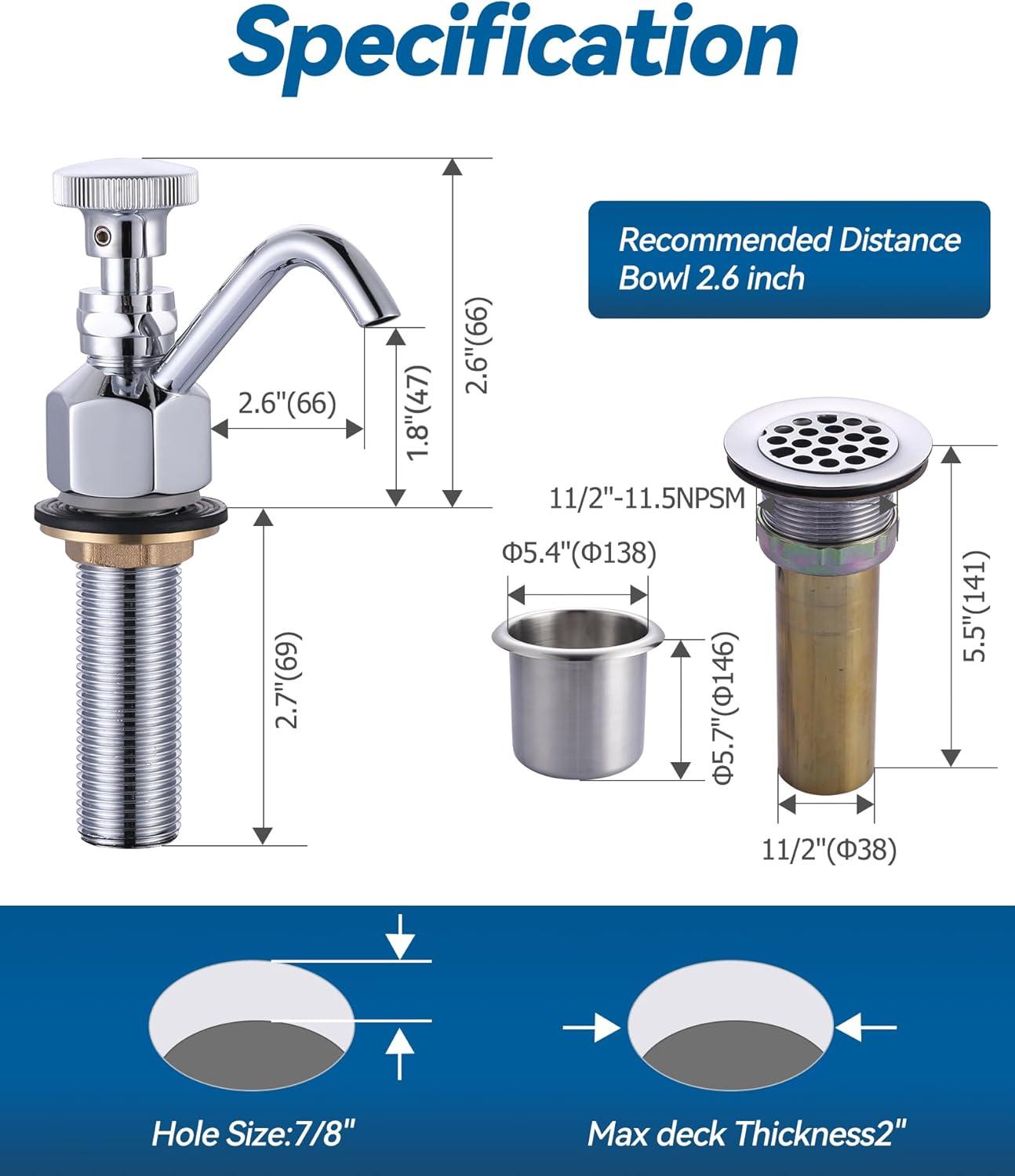 Single Handle Deck Mount Brass Kitchen Faucet 0.4 GPM Dipper Well Faucet And Bowl Set