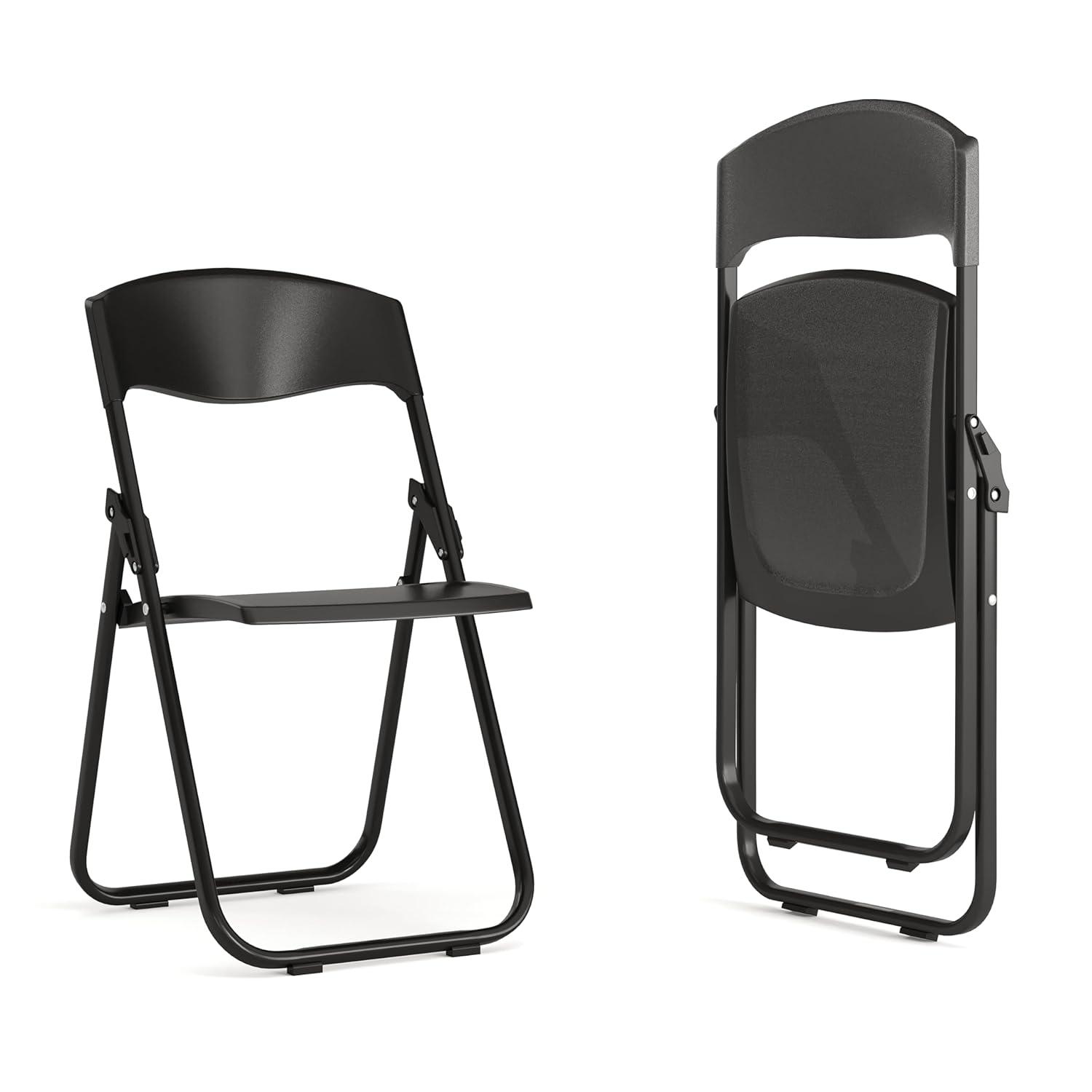 Flash Furniture 2 Pack HERCULES Series 500 lb. Capacity Heavy Duty Black Plastic Folding Chair with Built-in Ganging Brackets