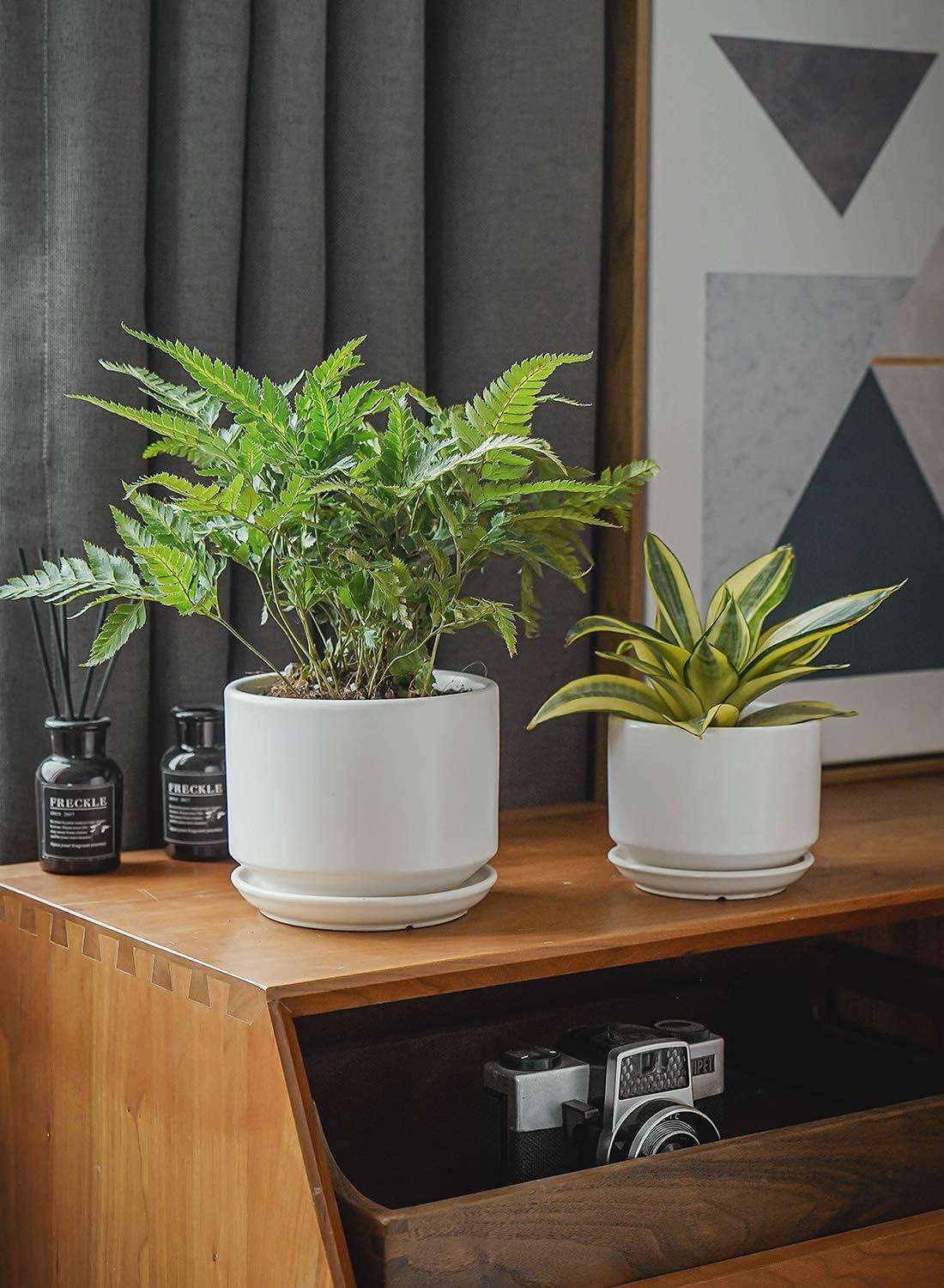 Set Of 3 Modern Ceramic Planter Pots With Drainage - Stylish Indoor/Outdoor Decor