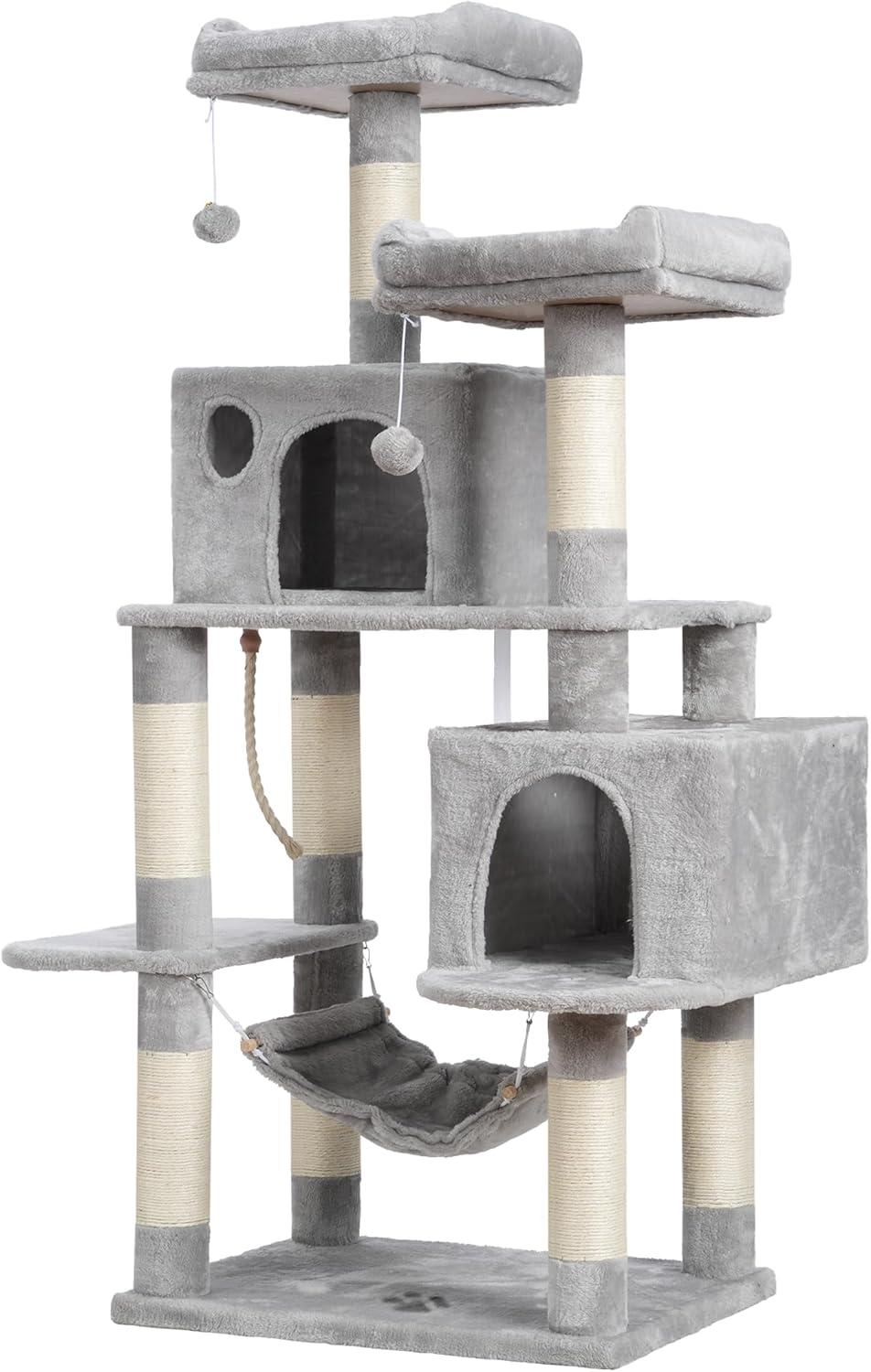 Large Multi-Level Gray Cat Tree with Sisal Posts