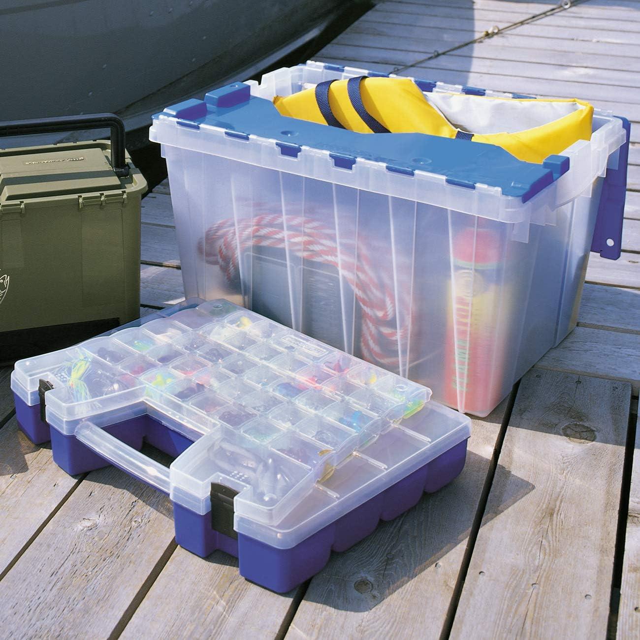 Blue Portable Multi-Compartment Organizer with Clear Lid