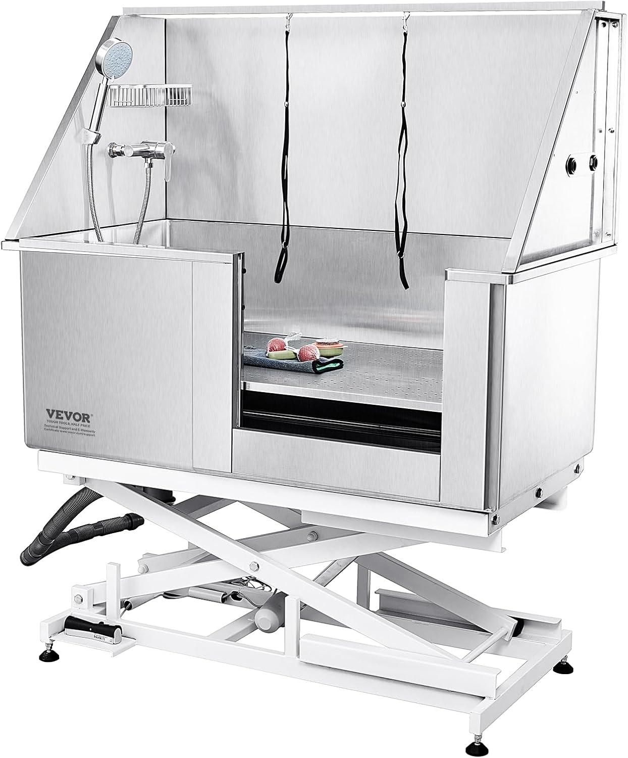 VEVOR 50" W Metal Dog Grooming Tub Electric Height Adjustment with Right Door Opening