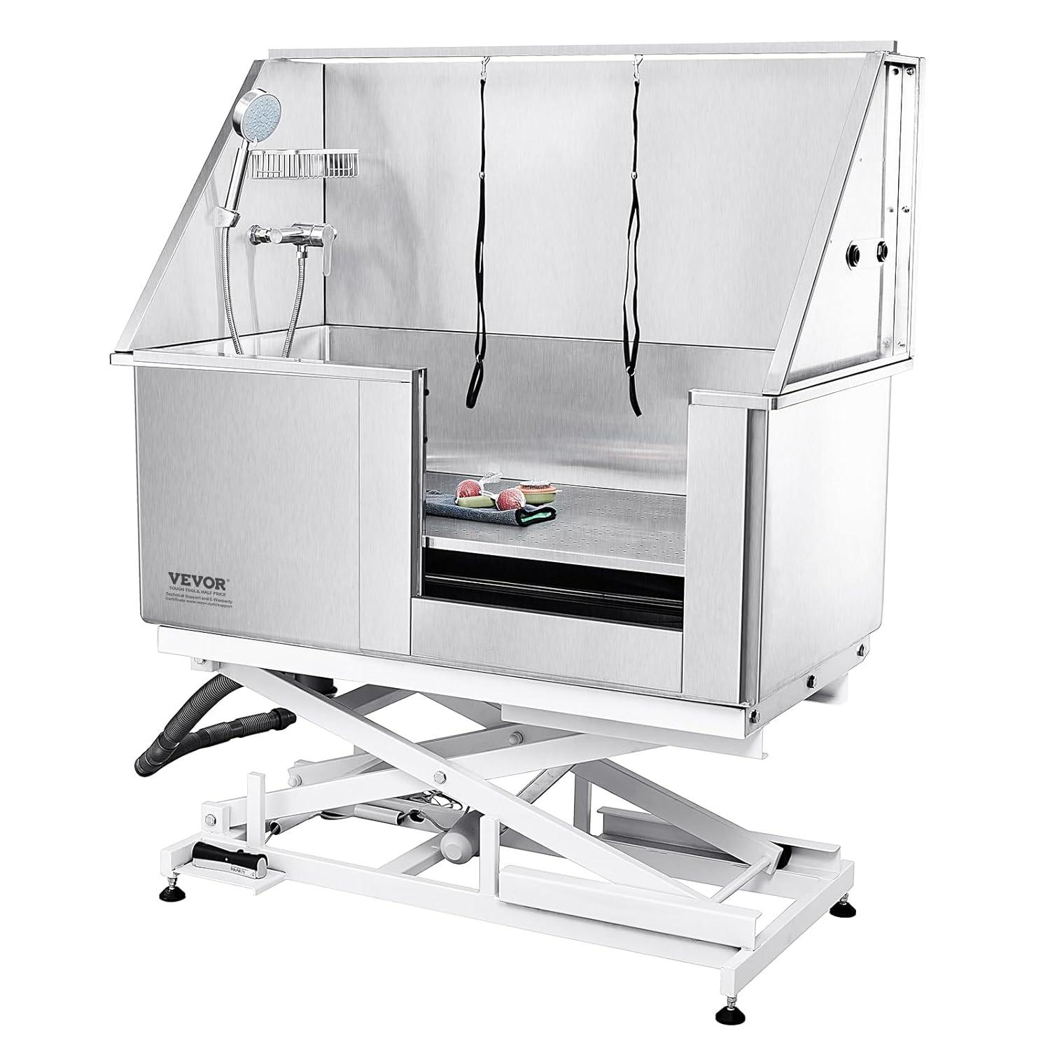 VEVOR 50" W Metal Dog Grooming Tub Electric Height Adjustment with Right Door Opening
