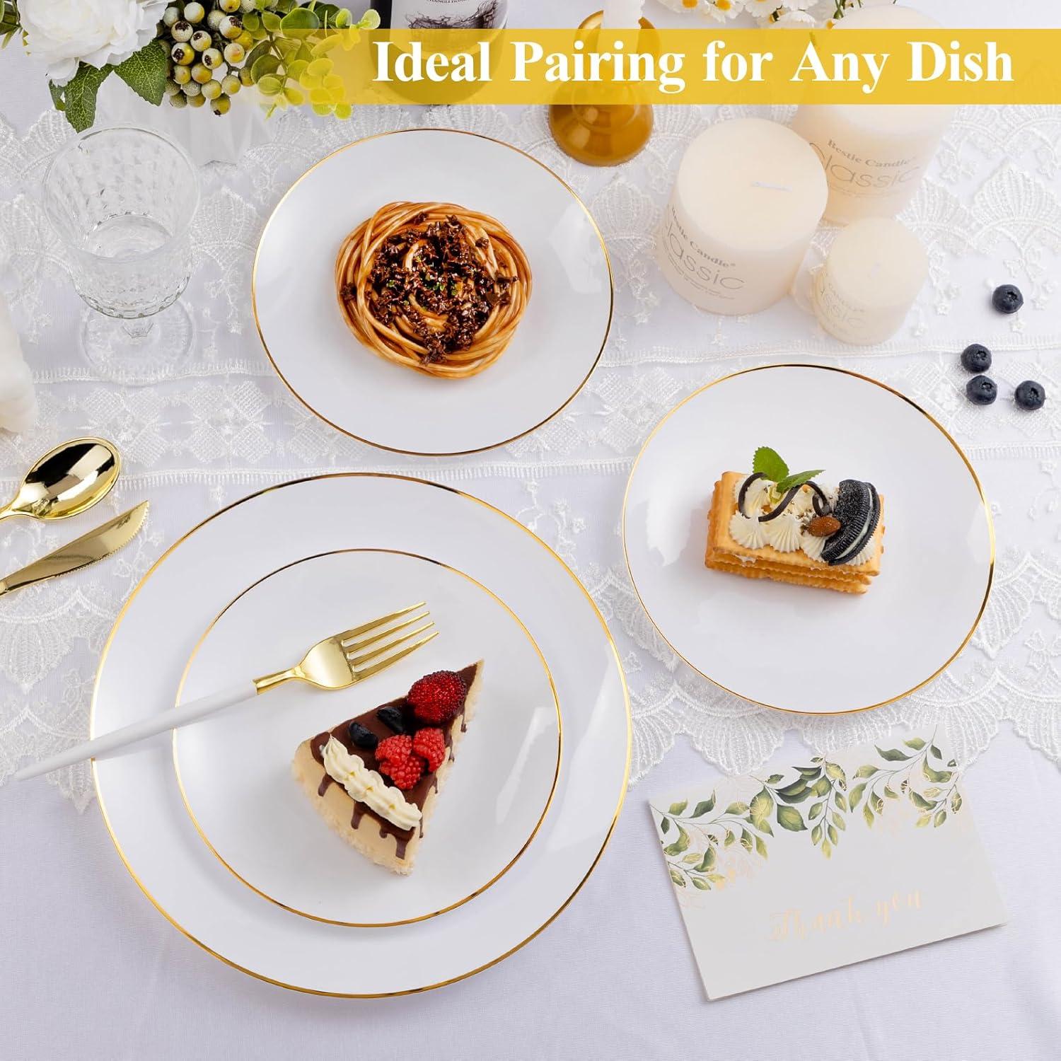 Elegant White and Gold 10.25" Plastic Dinner Plates Set