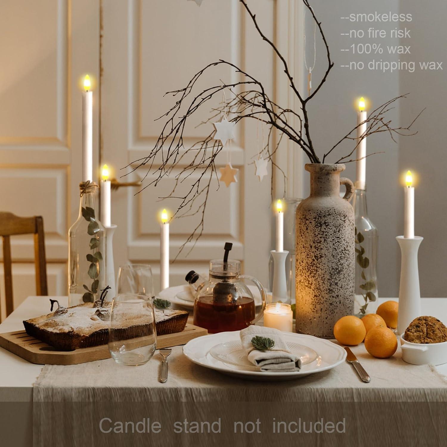 Remote Control Flameless Taper Candles, S/6 3D Flickering Battery Operated LED Window Candles Encased with Real Wax to Light Up Your Home