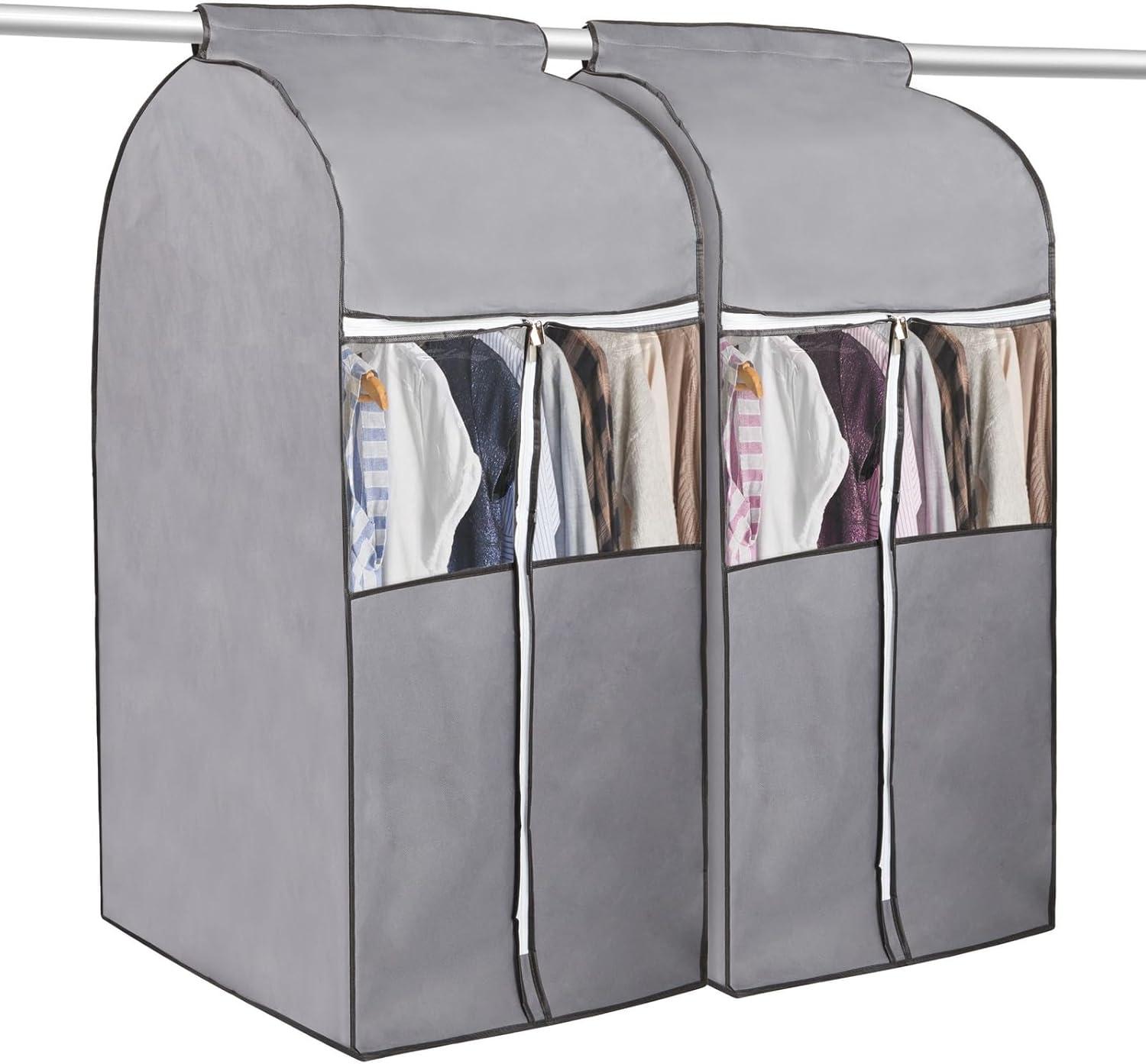 Stockroom Plus 2 Pack Hanging Garment Bags for Closet Storage with Window, Large, Grey, 20x54x24 In