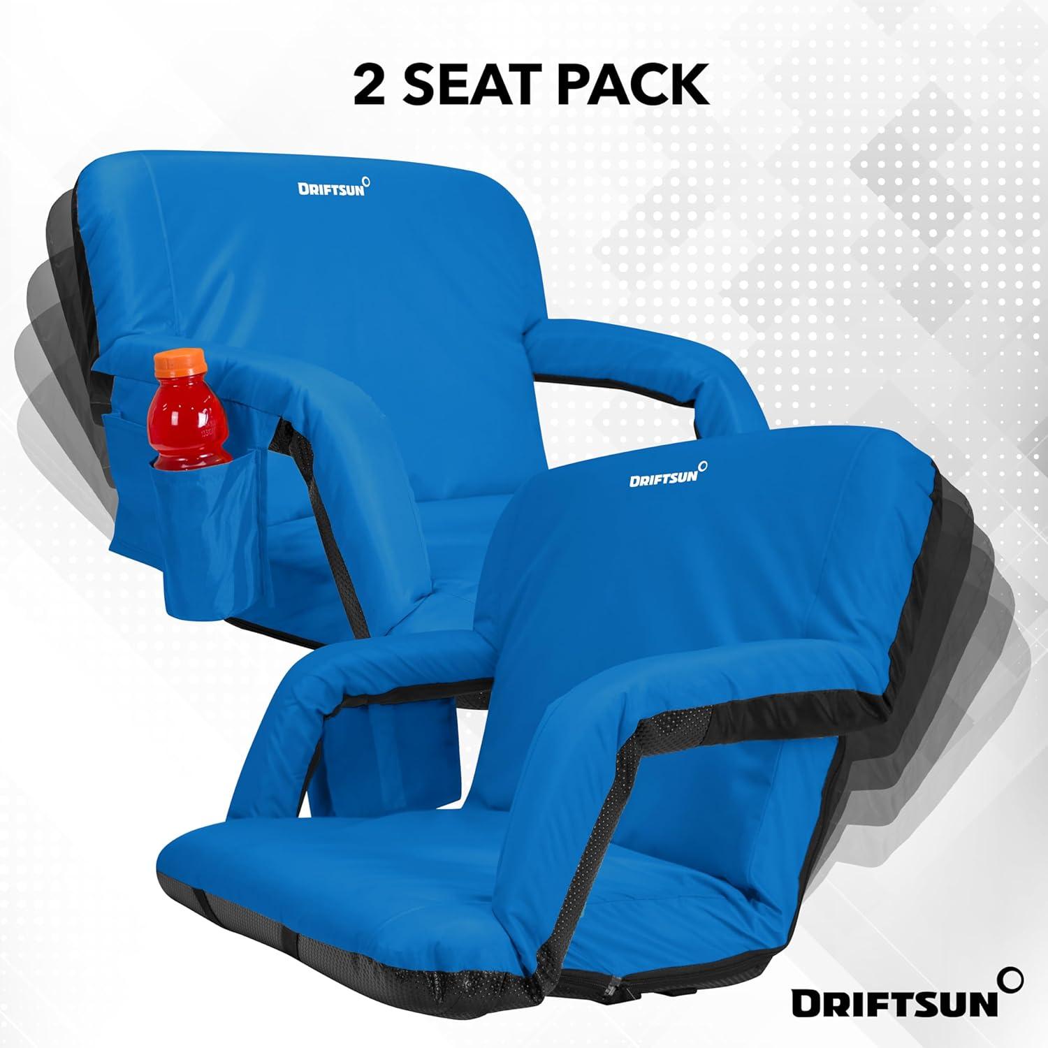 Driftsun 2 Pack Extra Wide Stadium Seats with Back Support - Deluxe Foldable Stadium Chairs for Bleachers - Folding Waterproof Sport Chair - Easy to Transport