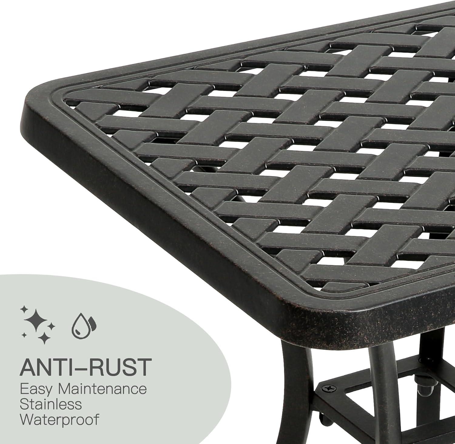 18" Outdoor Side Table, Patio End Tables Outside Cast Aluminum Anti-Rust Metal for Balcony, Backyard, Pool Side, Porch, Bronze