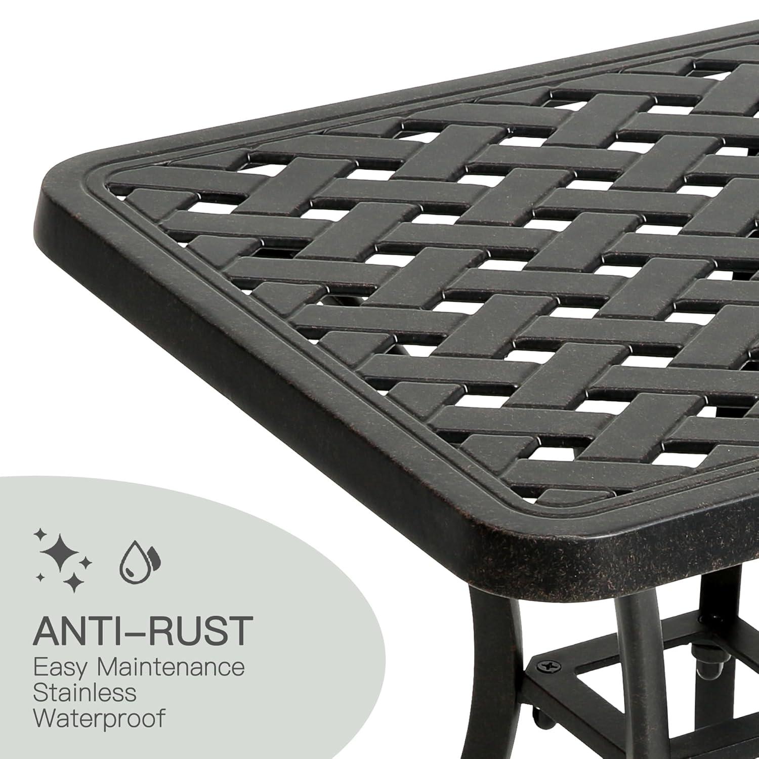 18" Outdoor Side Table, Patio End Tables Outside Cast Aluminum Anti-Rust Metal for Balcony, Backyard, Pool Side, Porch, Bronze