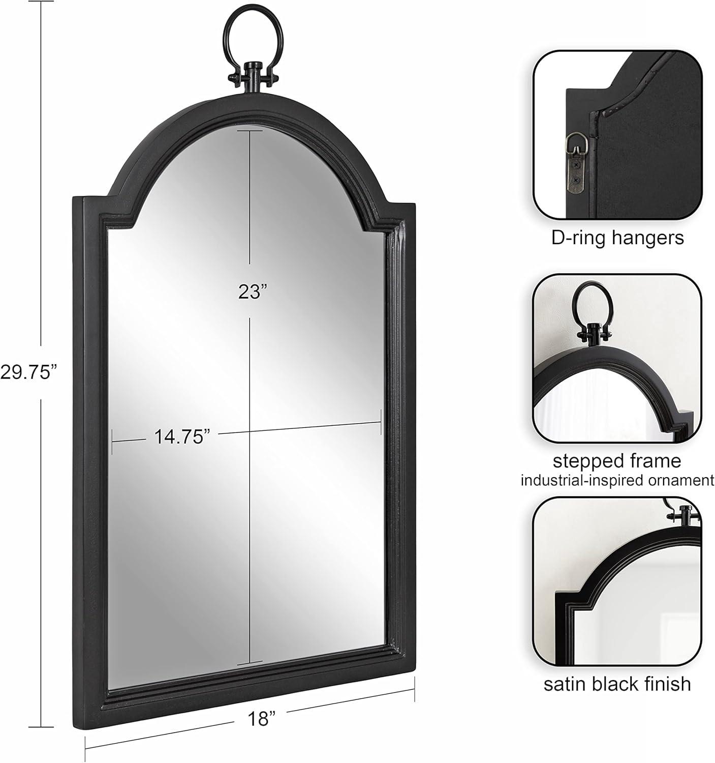 Kate & Laurel All Things Decor 18"x30" Ohara Arch Wall Mirror Black : Traditional Style, Rounded Top, Wall Mounted