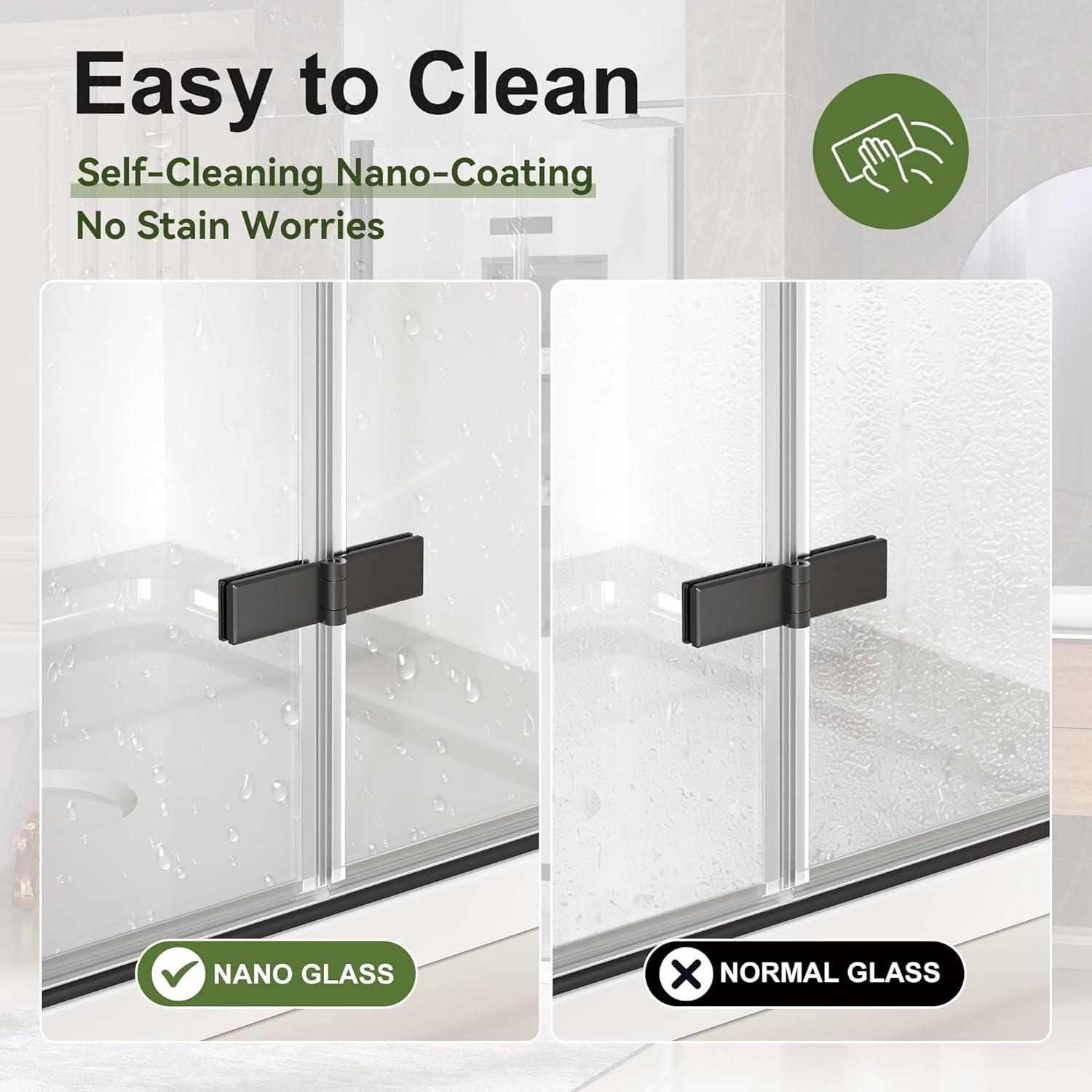 Bifold Shower Door, 31-32" W × 72" H Frameless Bathroom Glass Folding Shower Doors, Reversible Installation, 1/4" (6mm) Clear Tempered Glass Door for Walk-in Shower, Matte Black