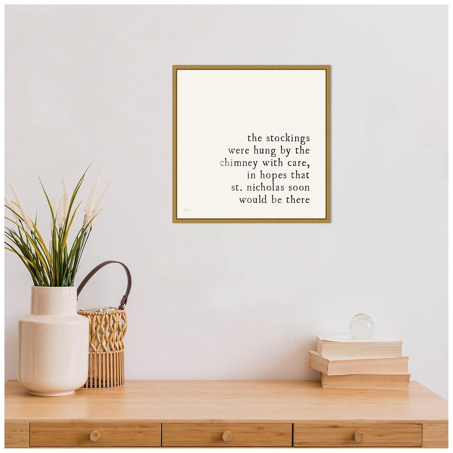 Amanti Art 16" x 16" Simple Christmas II Cream by Laura Marshall Framed Canvas Wall Art : Holiday Typography Decor, Seasonal Lithograph