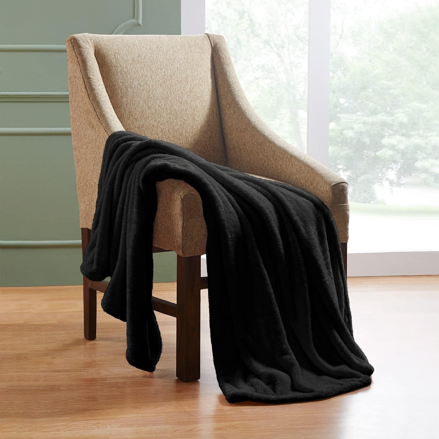 Black Reversible Fleece and Wool Throw Blanket