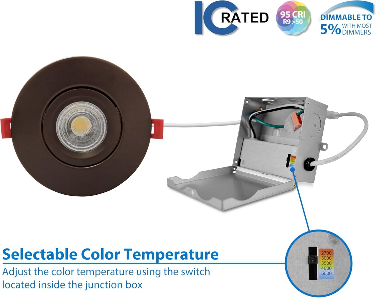 DGC43 4'' Selectable Color Temperature Dimmable Air-Tight IC Rated LED Canless Recessed Lighting Kit