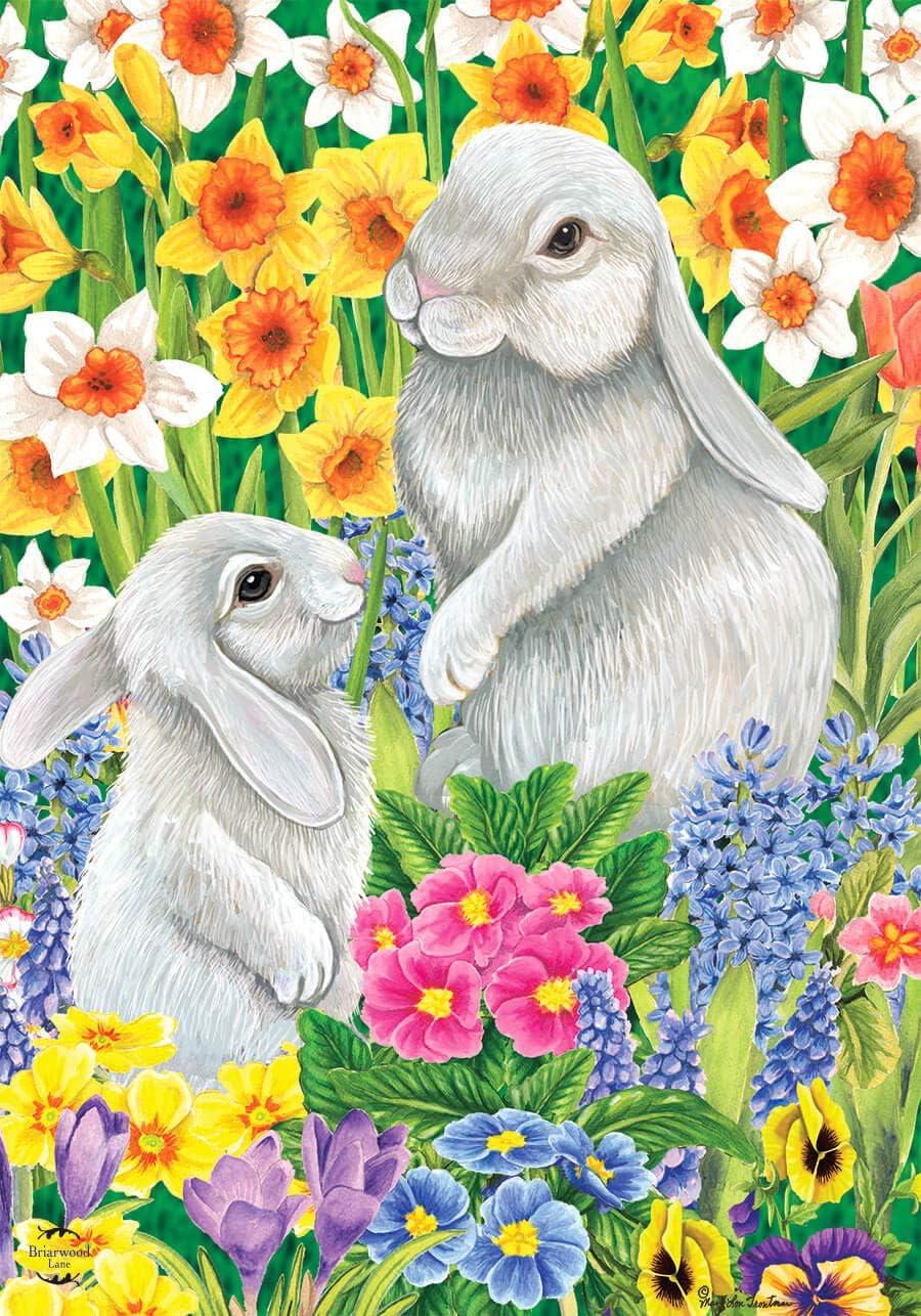 Spring Friends Bunnies Garden Flag with Floral Design