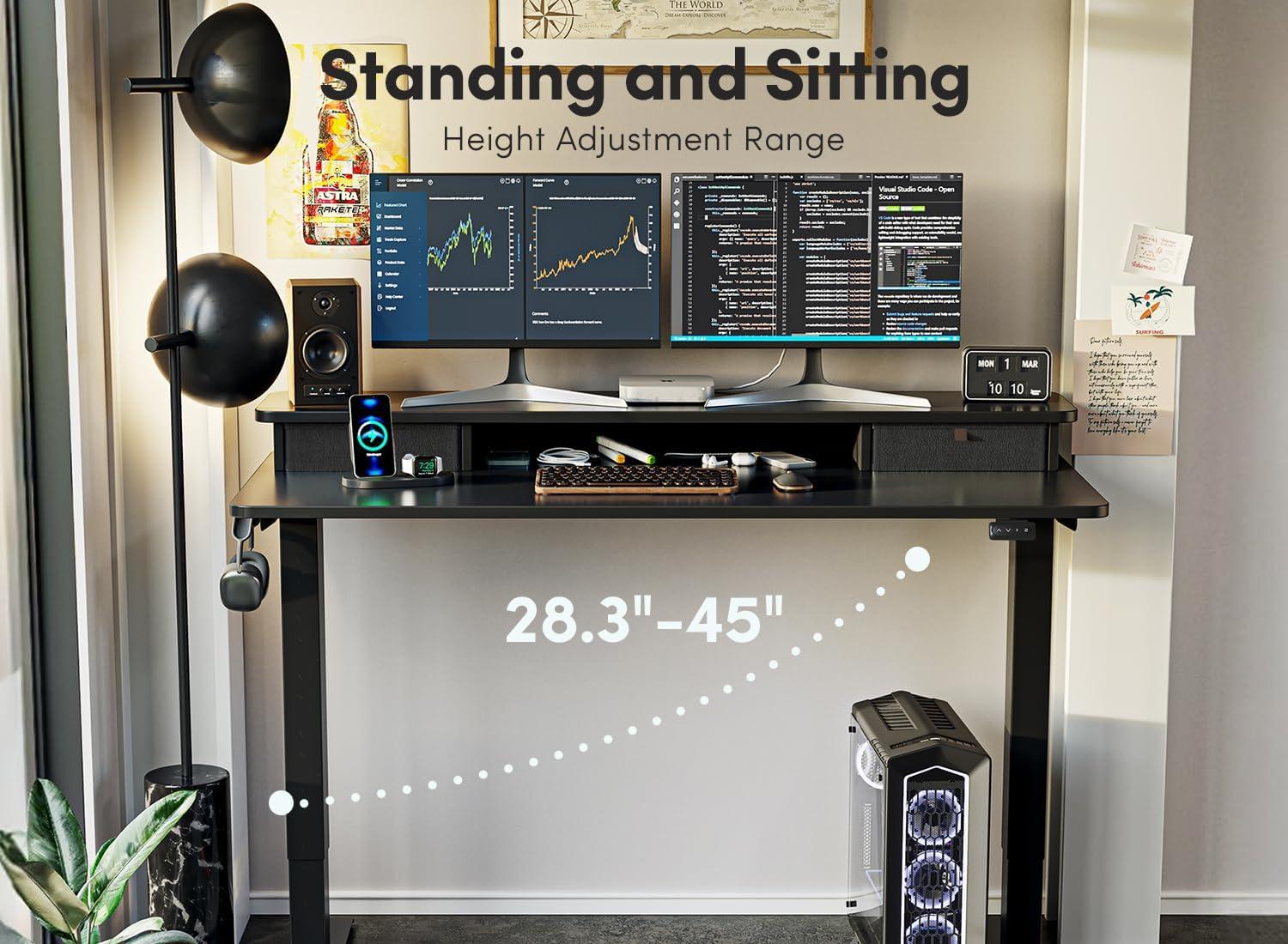 edx Electric Standing Desk, Height Adjustable Desk, 55 x 24 Inches Ergonomic Stand up Desk with Memory Preset and T-Shaped Metal Bracket for Home Office