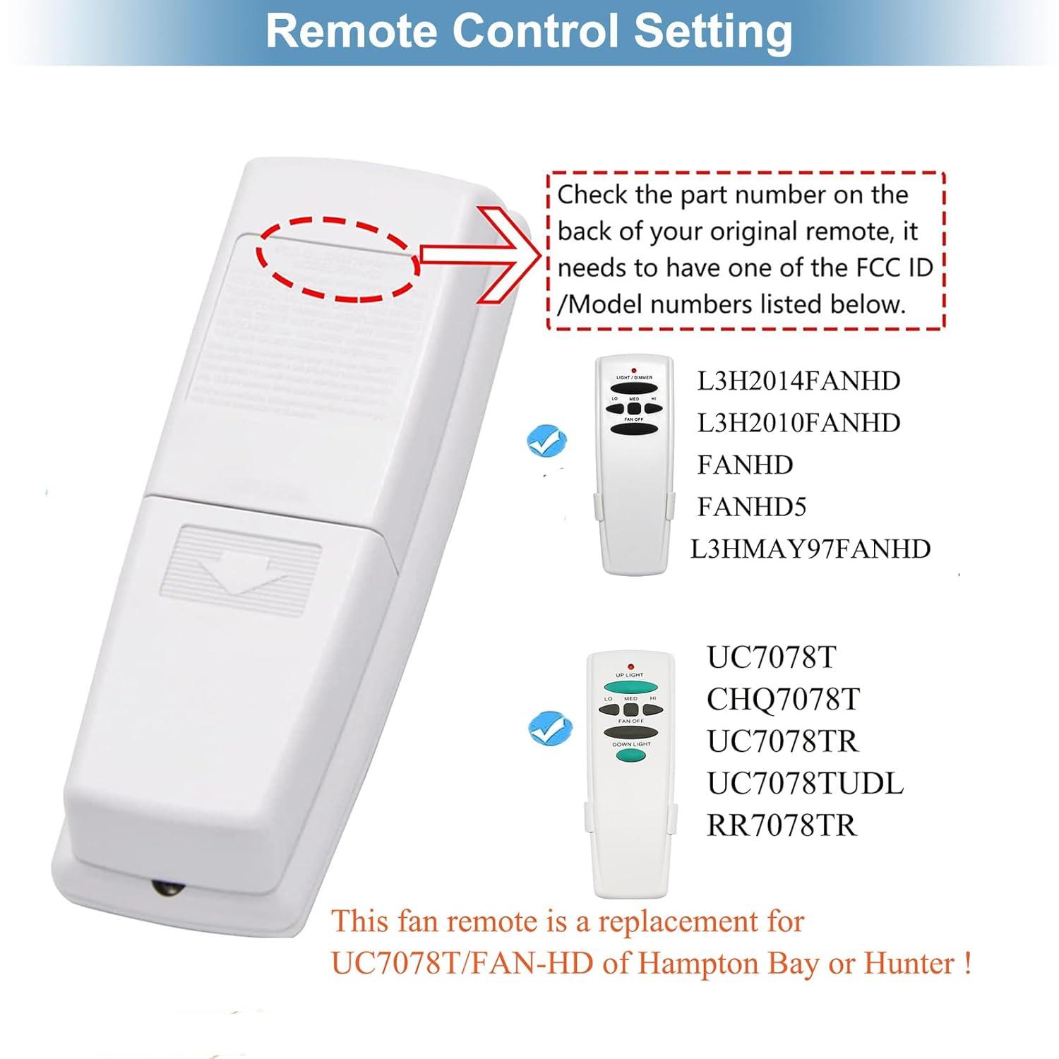 Hampton Bay UC7078T Replacement for Ceiling Fan Remote UC7078T with Up Down Light, L3H2010FANHD Fan-HD Fan-HD6 (Remote Only)
