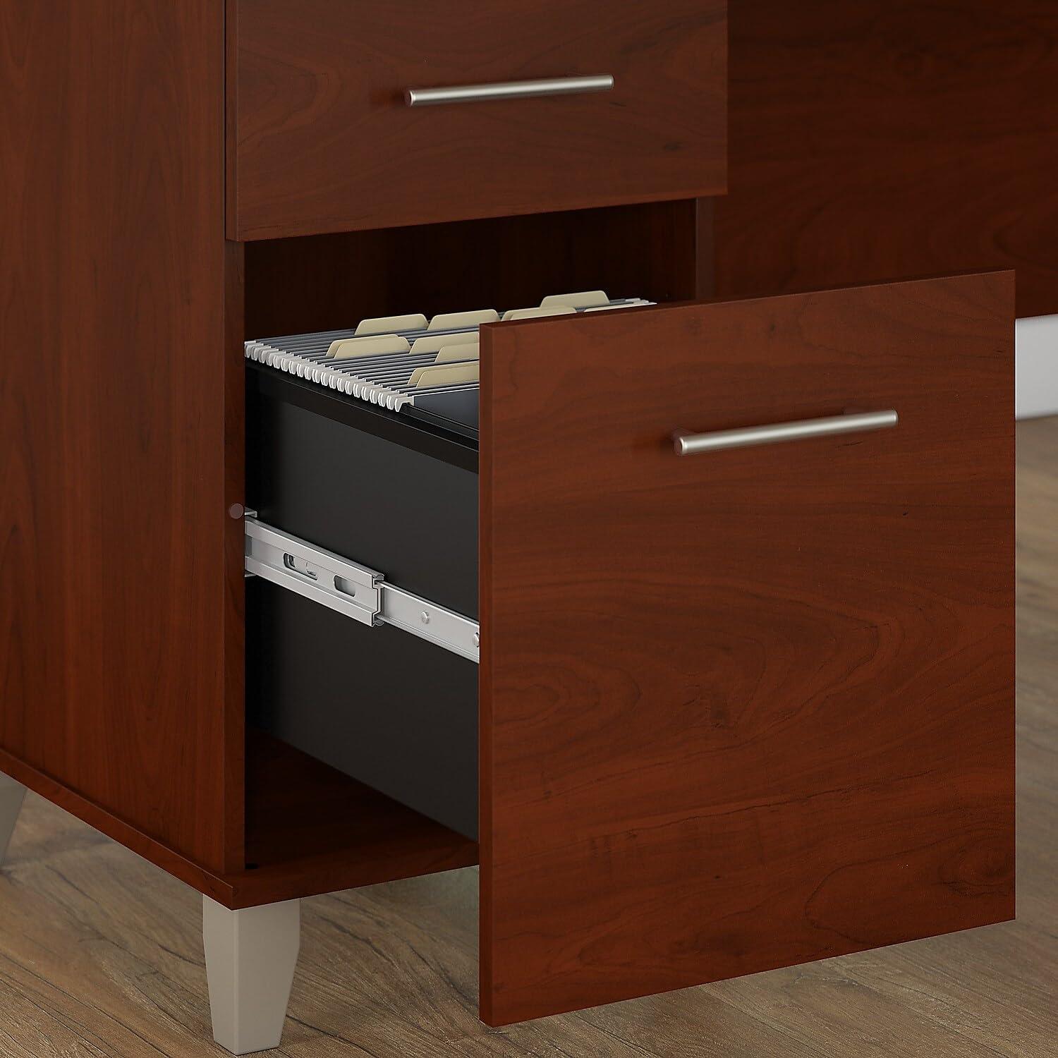 Bush Furniture Somerset 72W Sit to Stand L Desk with Hutch in Hansen Cherry